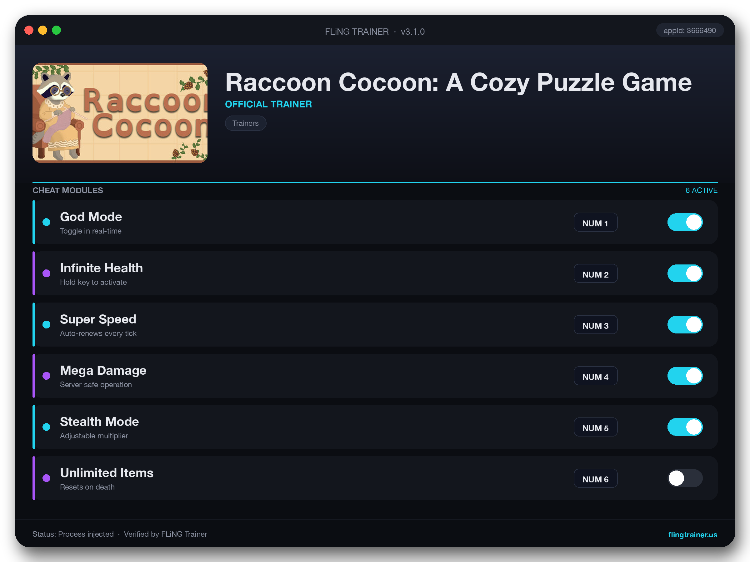 Raccoon Cocoon: A Cozy Puzzle Game Trainer interface