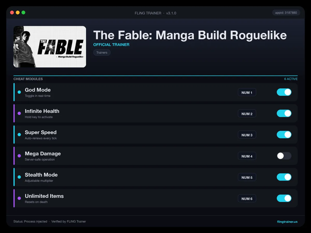 The Fable: Manga Build Roguelike Trainer interface