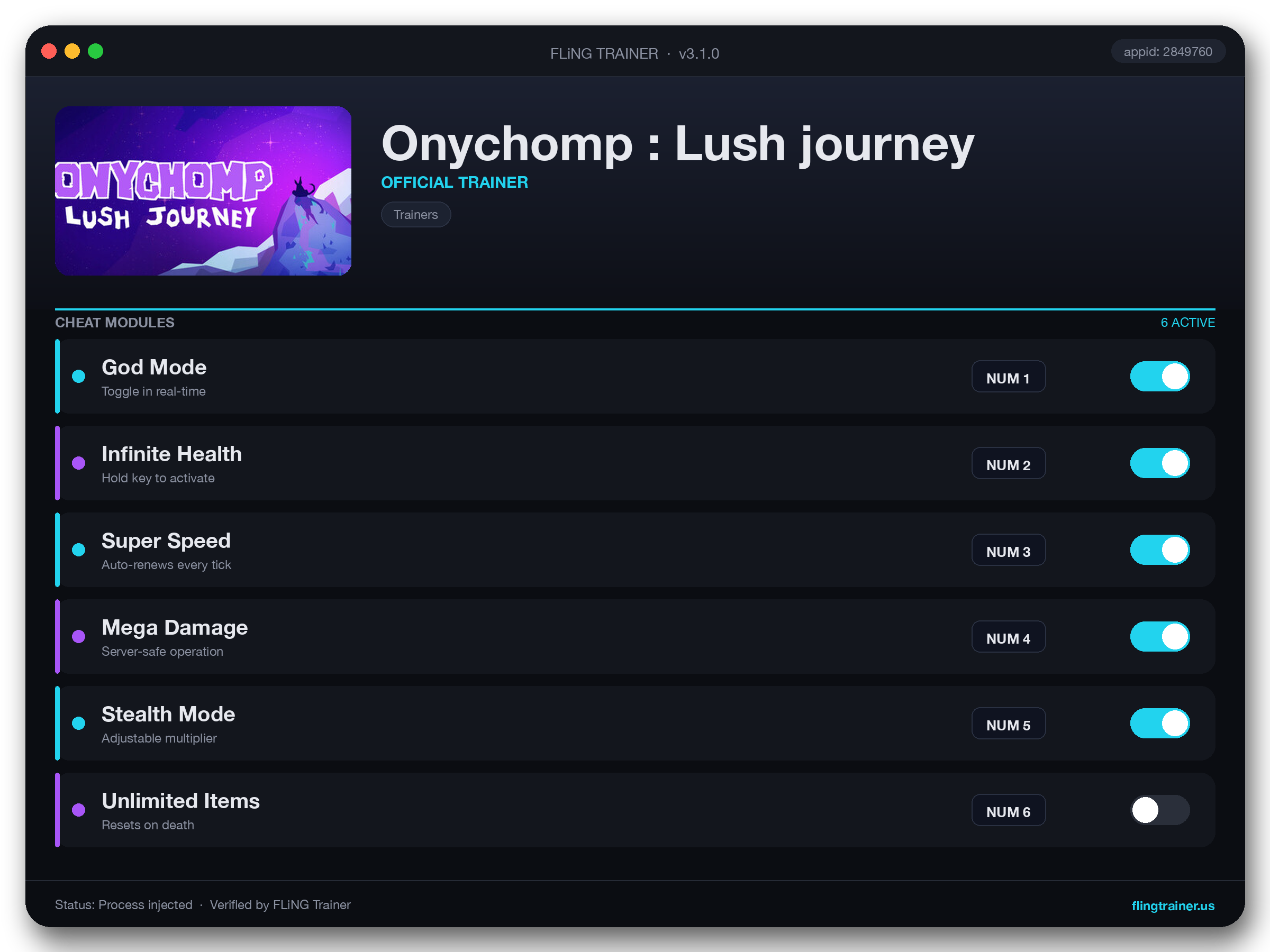 Onychomp : Lush journey Trainer interface