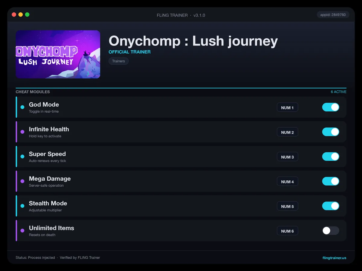 Onychomp : Lush journey Trainer interface