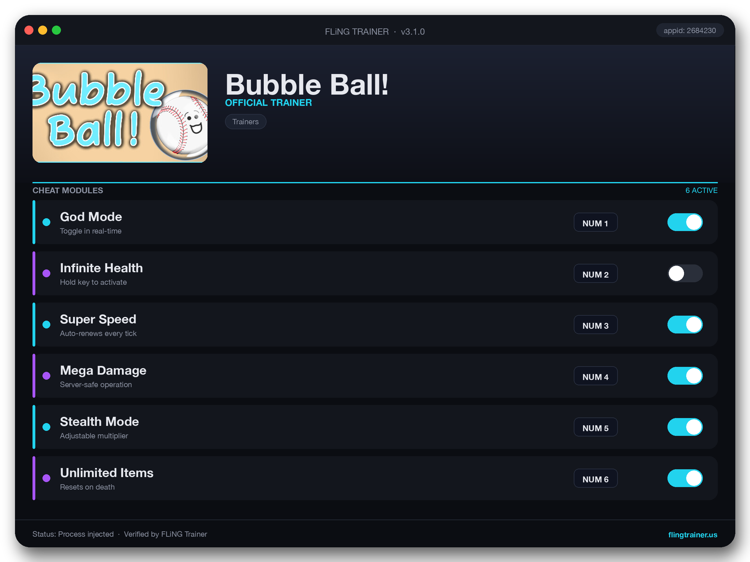 Bubble Ball! Trainer interface