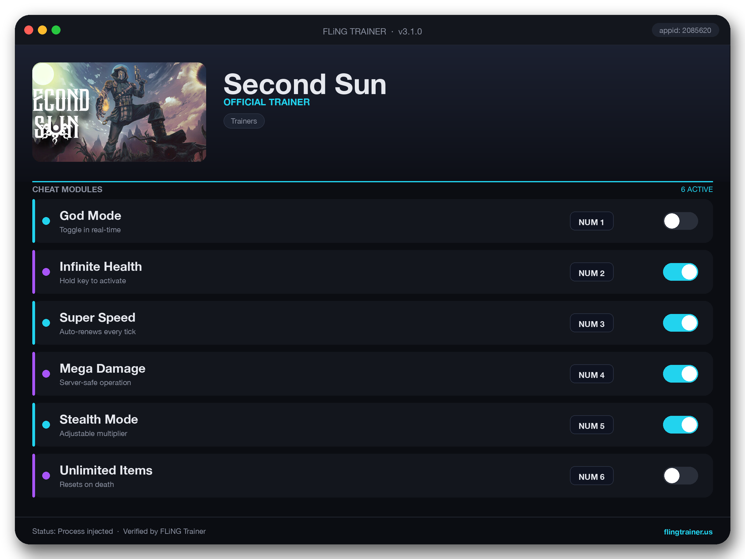 Second Sun Trainer interface