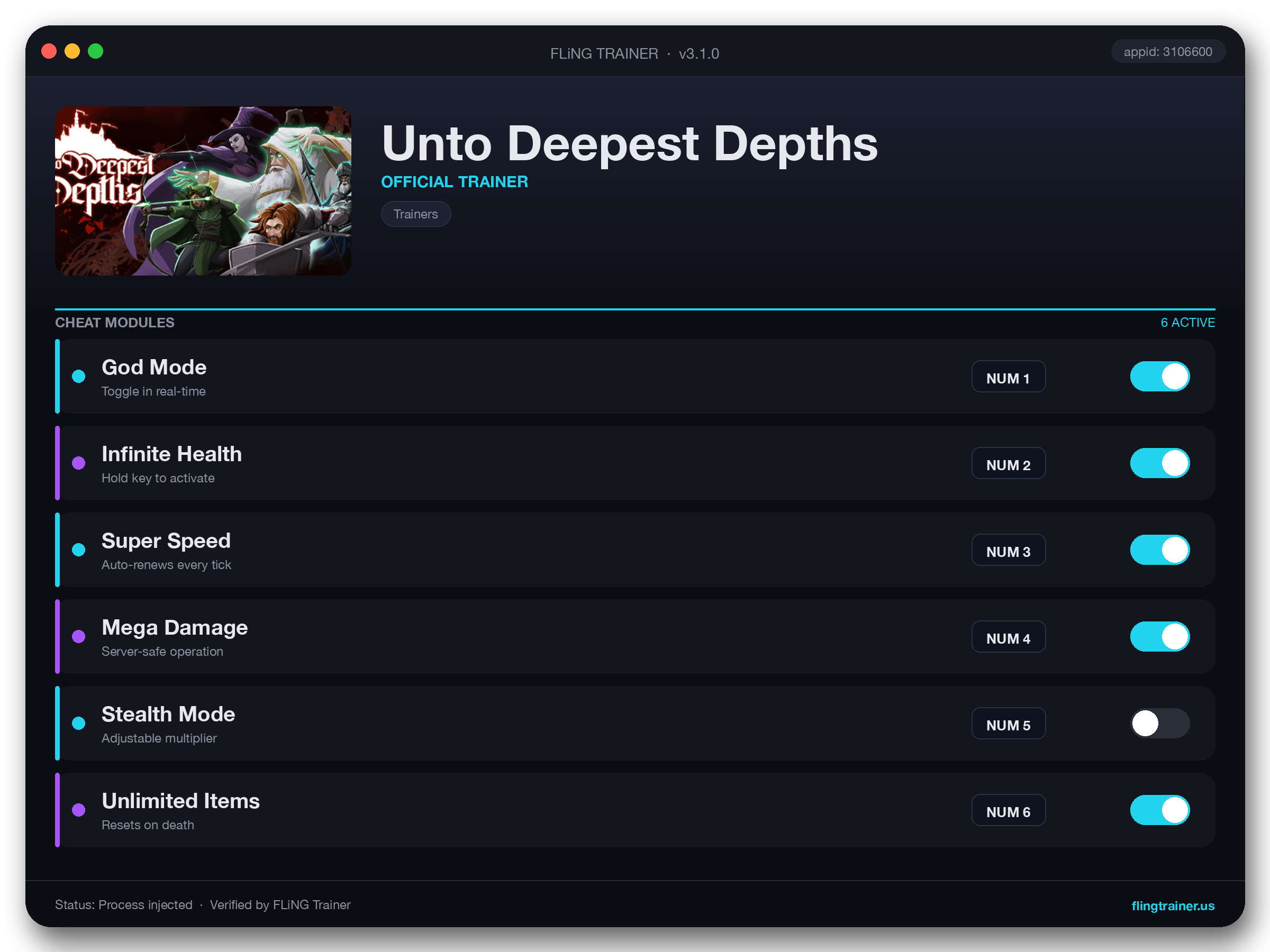 Unto Deepest Depths Trainer interface