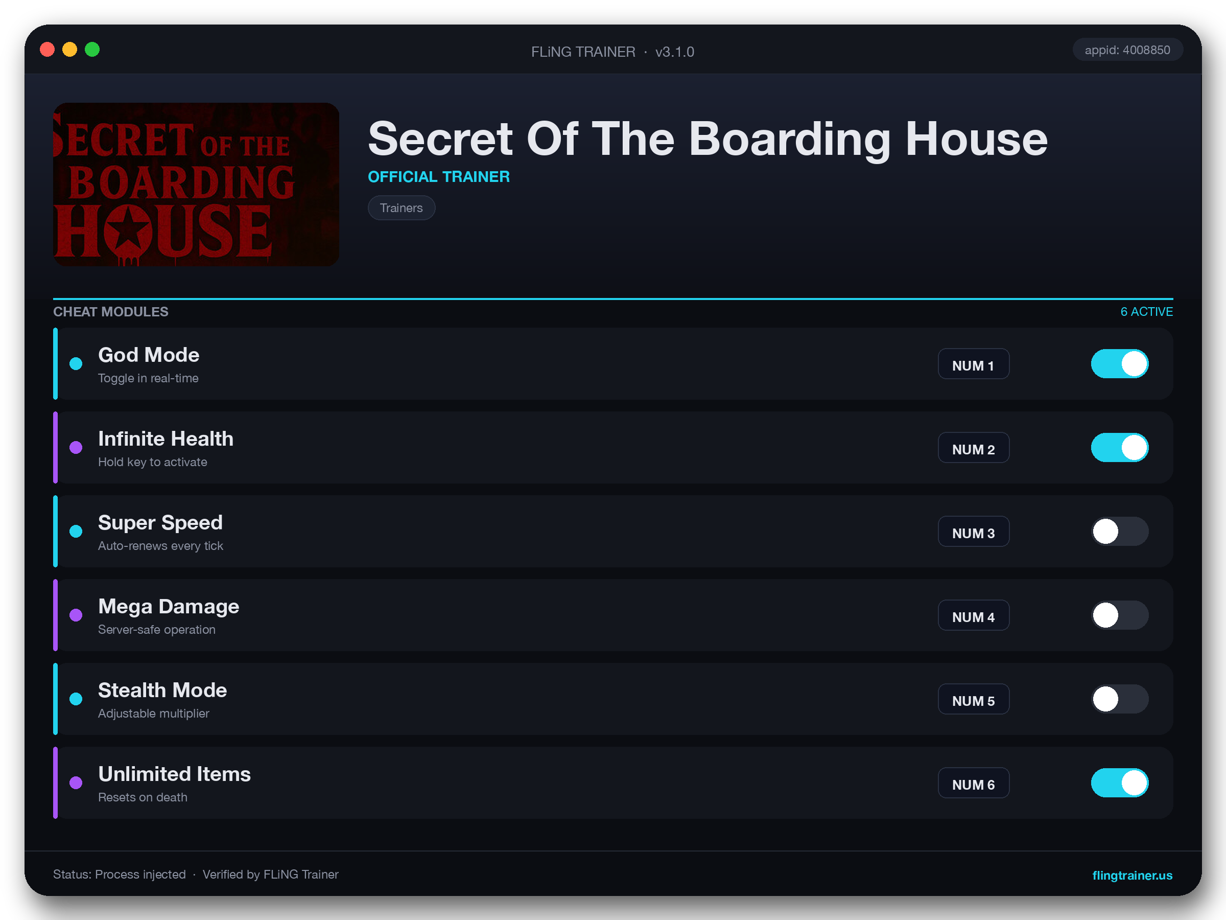 Secret Of The Boarding House Trainer interface