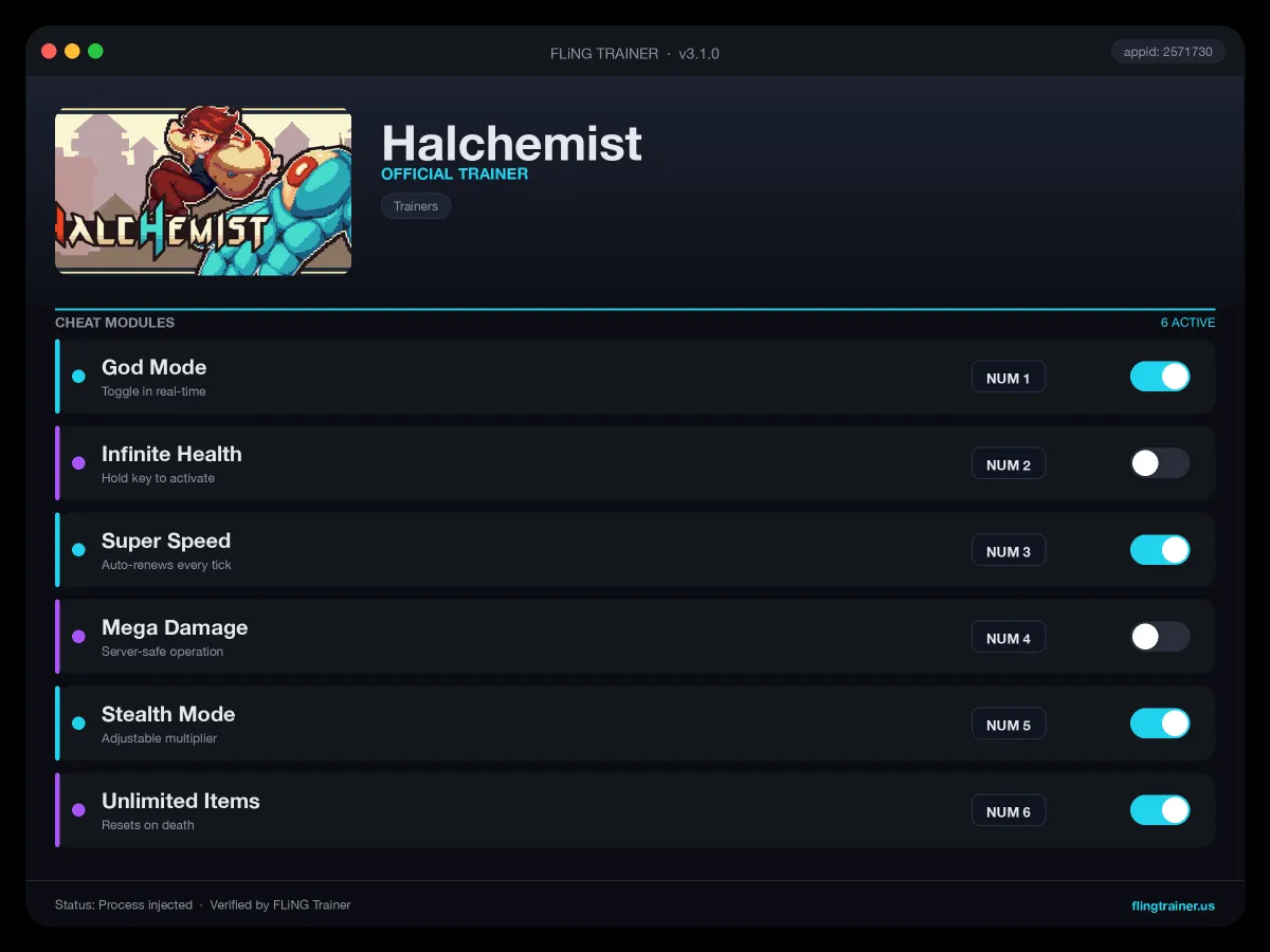 Halchemist Trainer interface