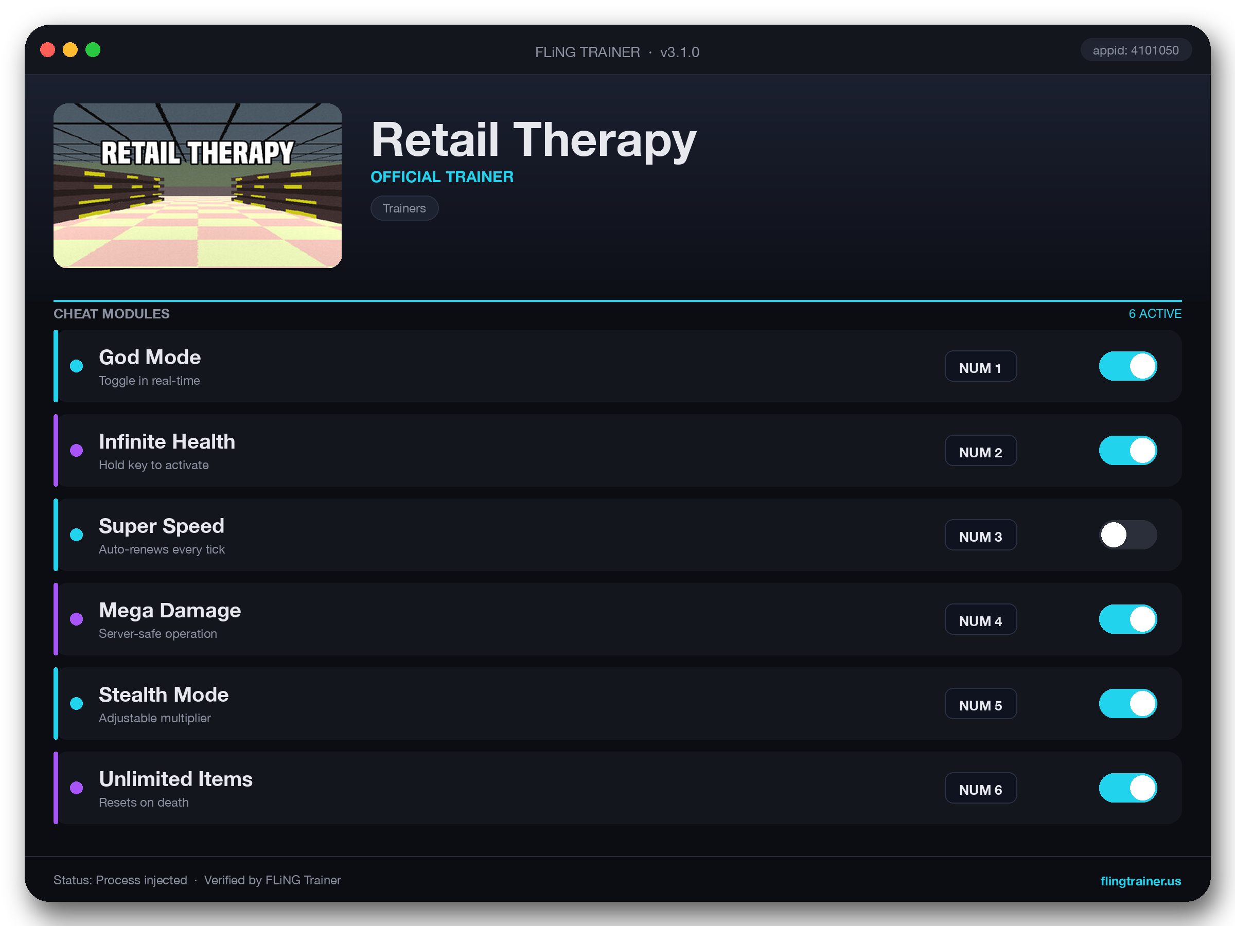 Retail Therapy Trainer interface