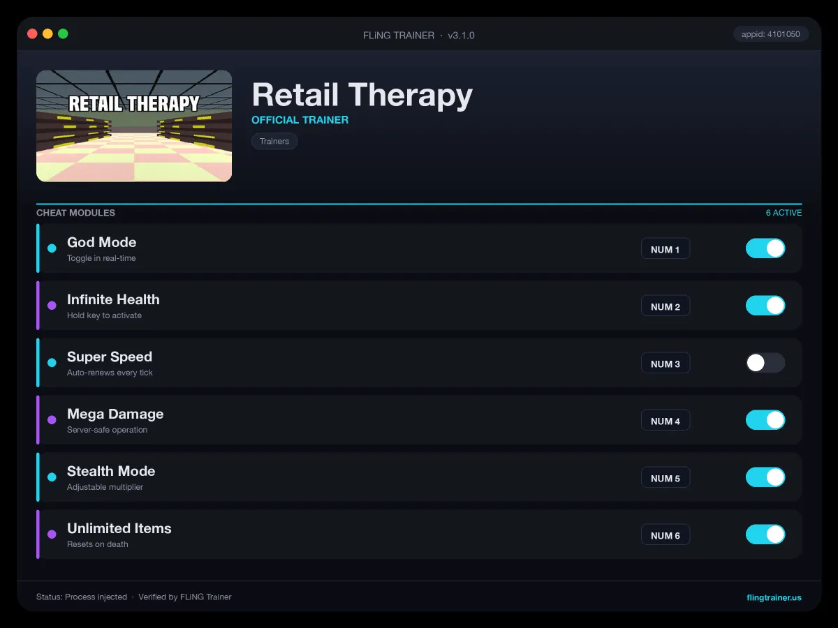 Retail Therapy Trainer interface