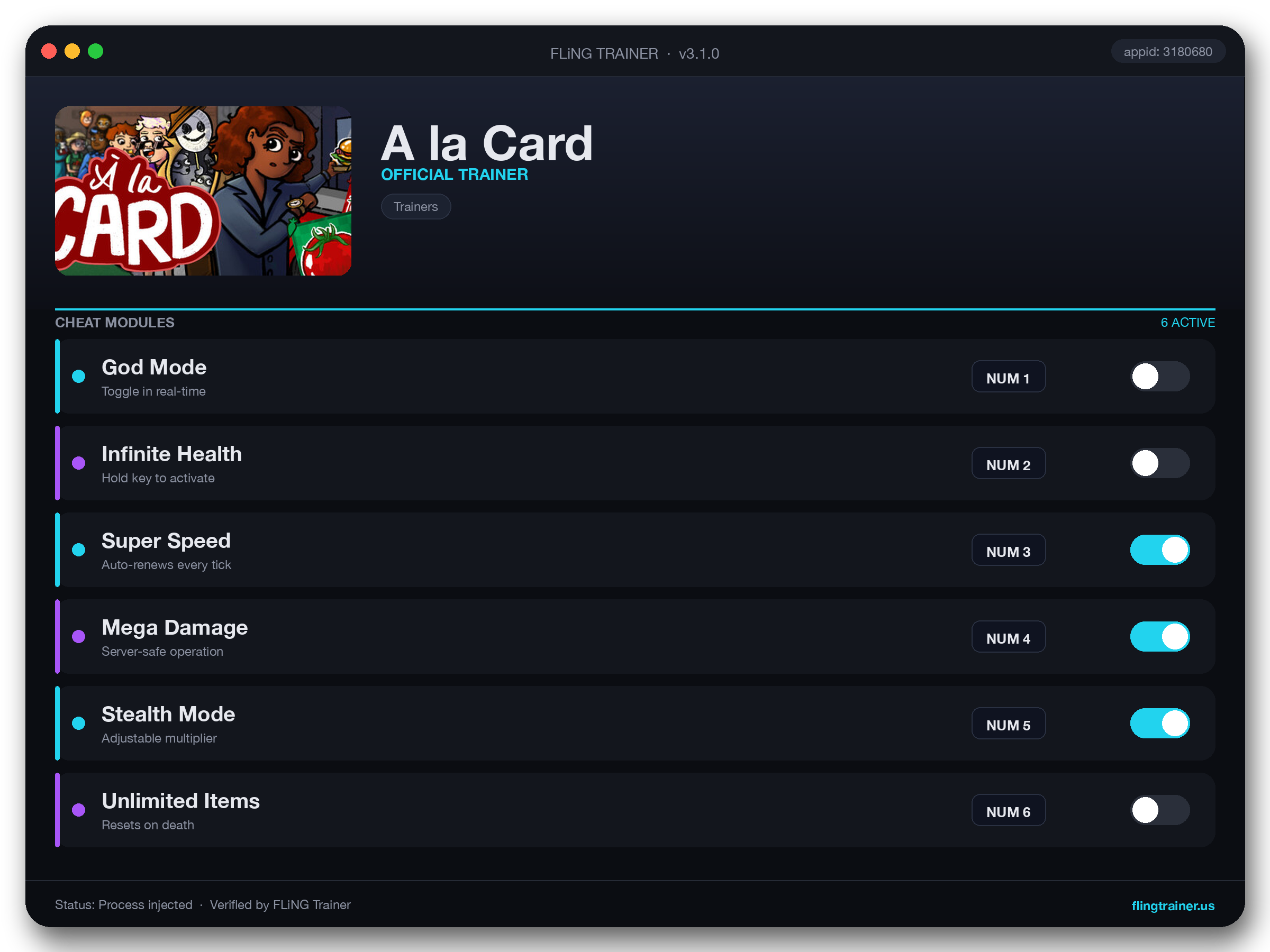 A la Card Trainer interface