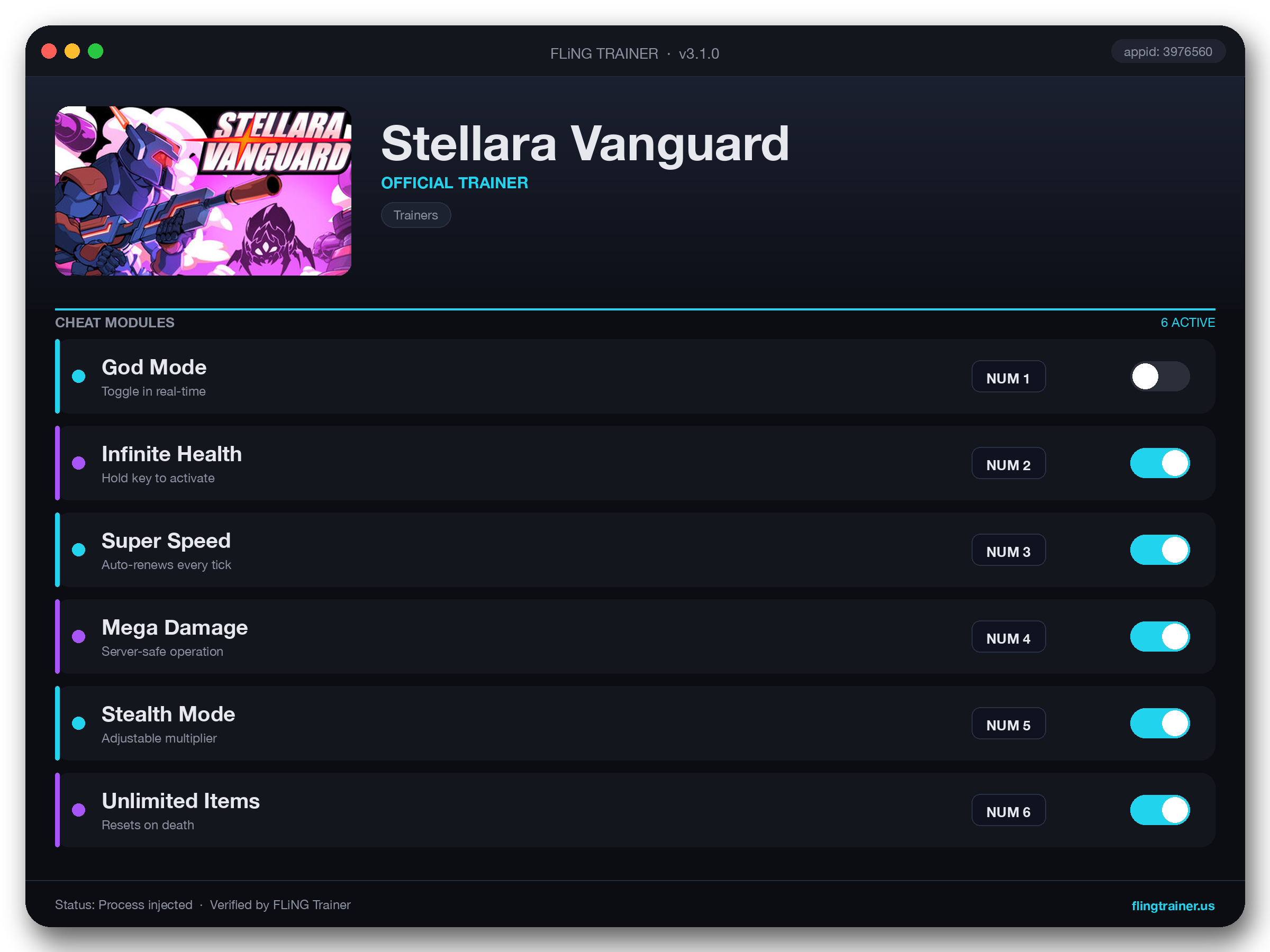 Stellara Vanguard Trainer interface