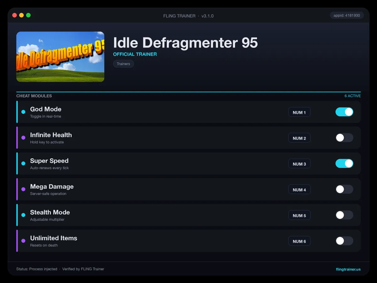 Idle Defragmenter 95 Trainer interface