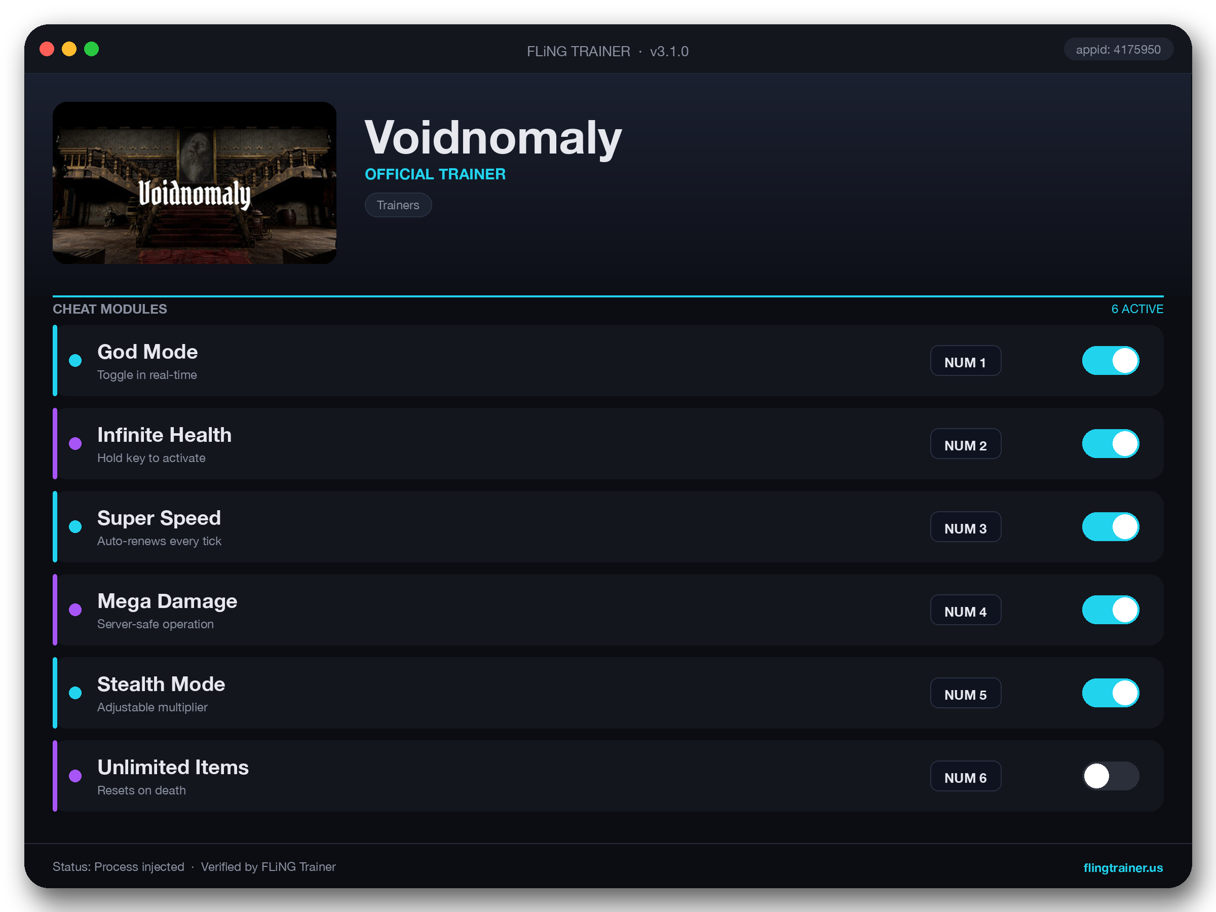 Voidnomaly Trainer interface