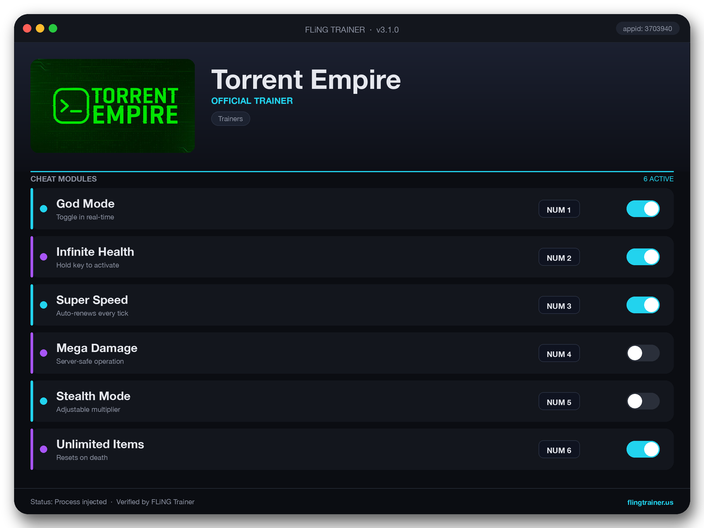 Torrent Empire Trainer interface