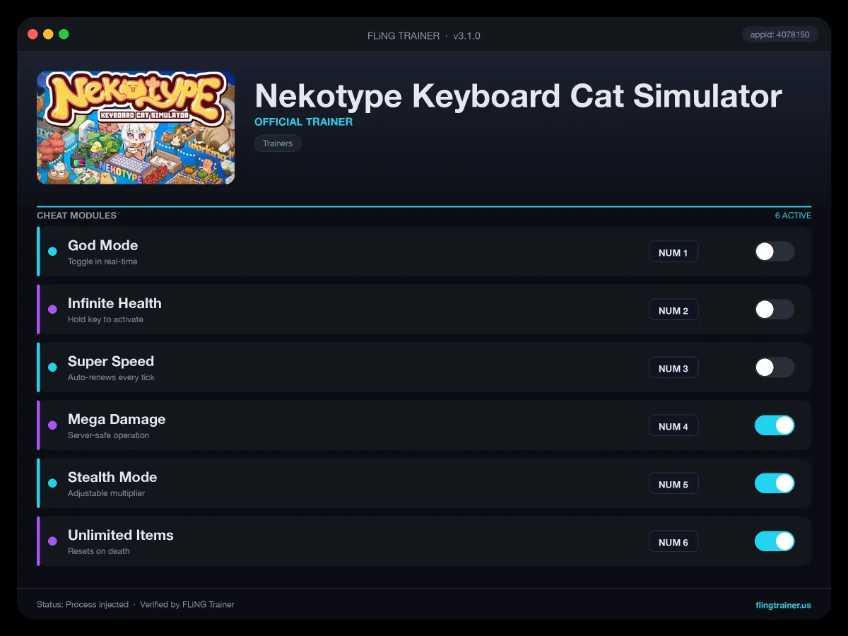 Nekotype Keyboard Cat Simulator Trainer interface
