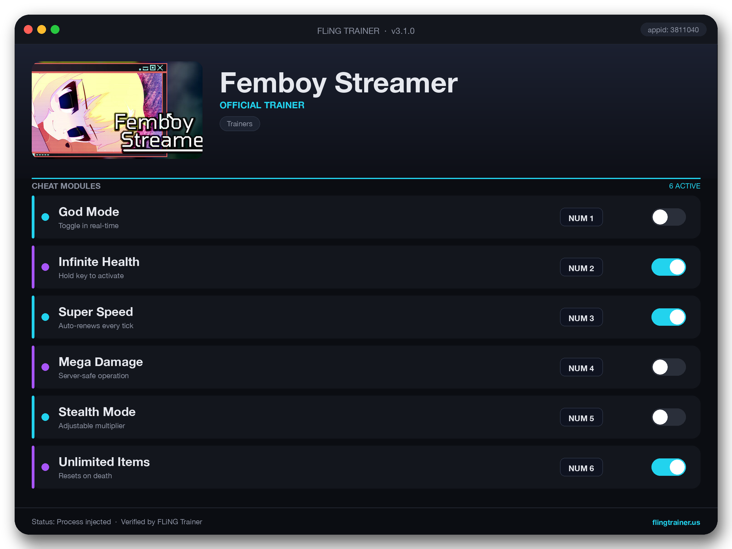 Femboy Streamer Trainer interface