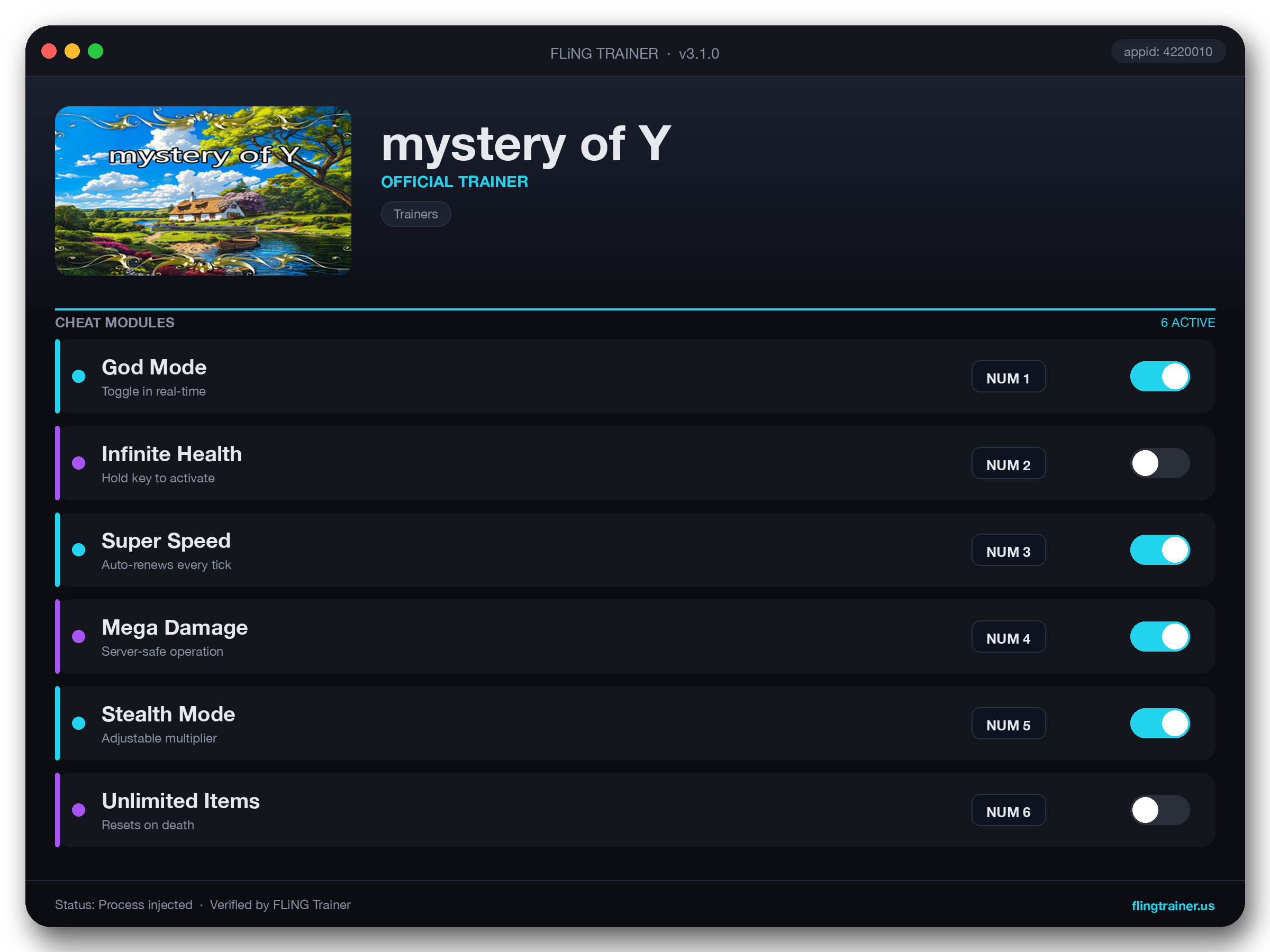 mystery of Y Trainer interface