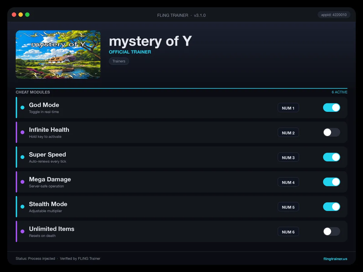 mystery of Y Trainer interface