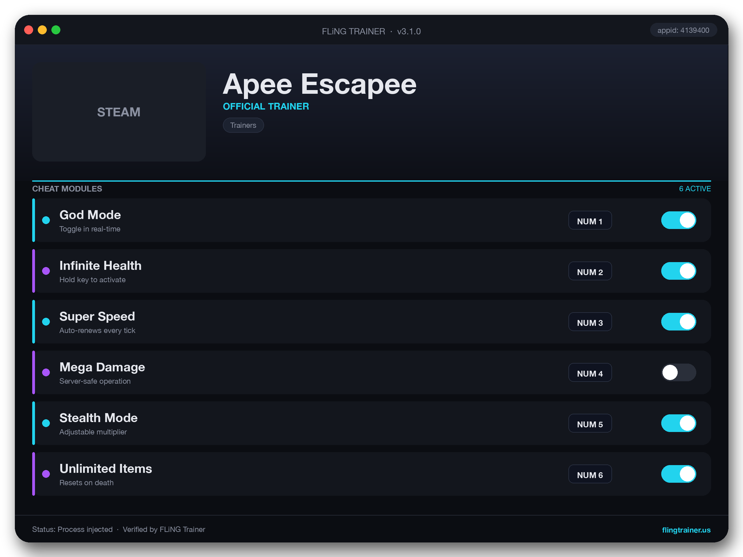 Apee Escapee Trainer interface
