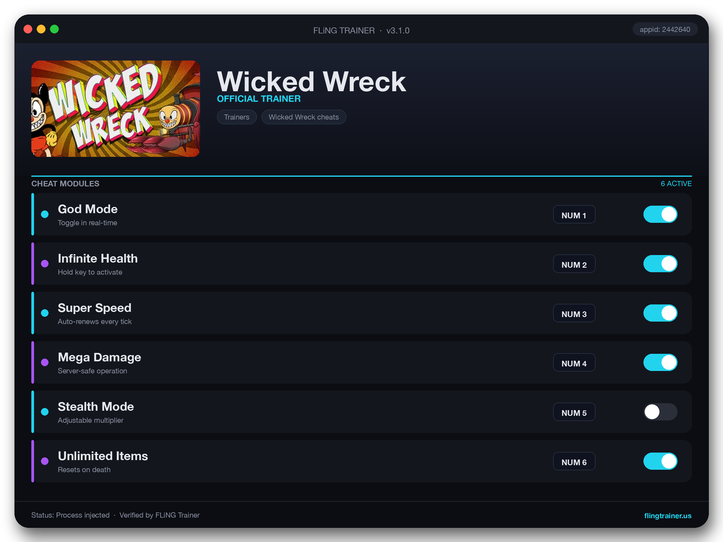 Wicked Wreck Trainer interface