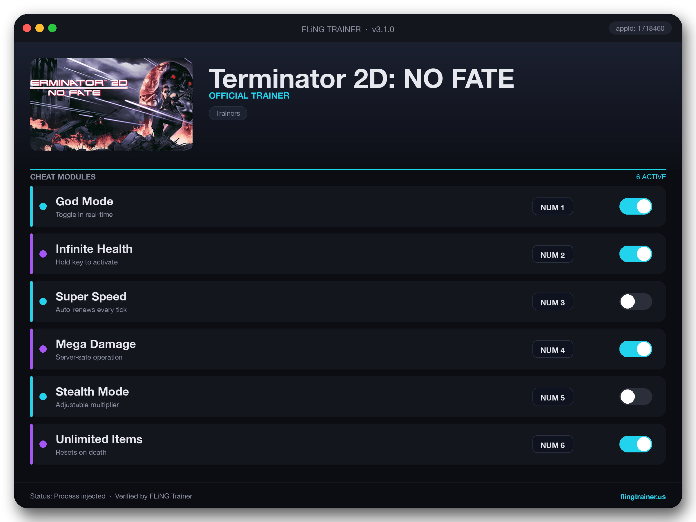 Terminator 2D: NO FATE Trainer interface