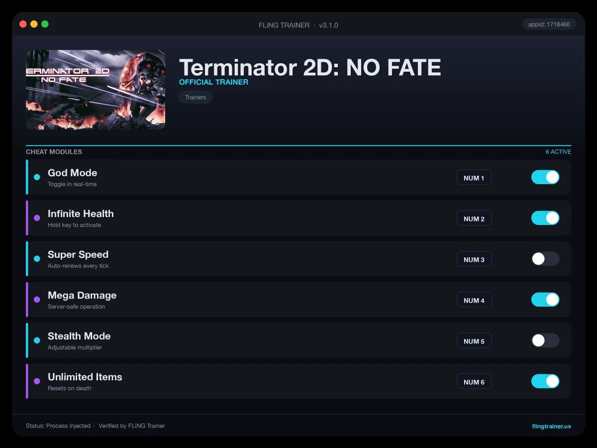 Terminator 2D: NO FATE Trainer interface