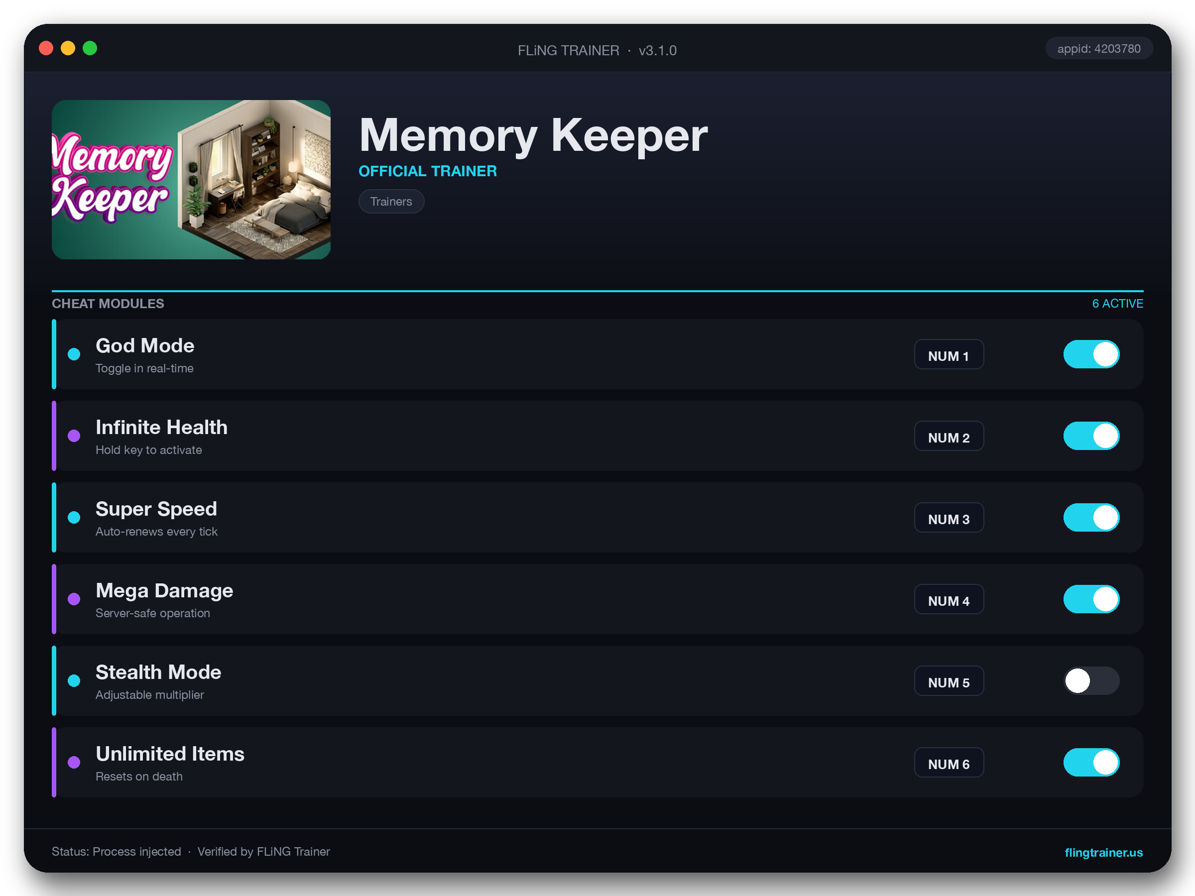 Memory Keeper Trainer interface
