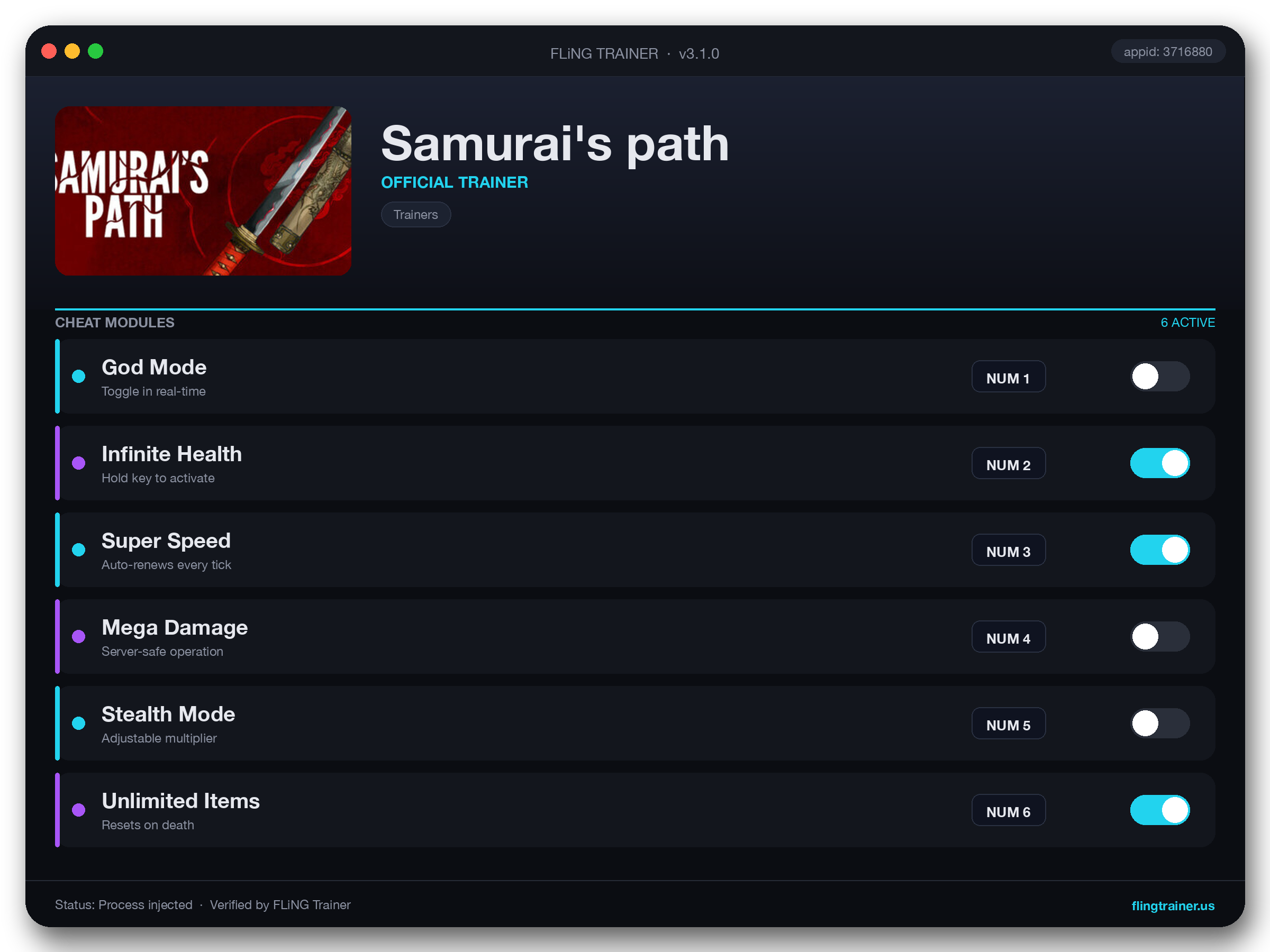 Samurai's path Trainer interface
