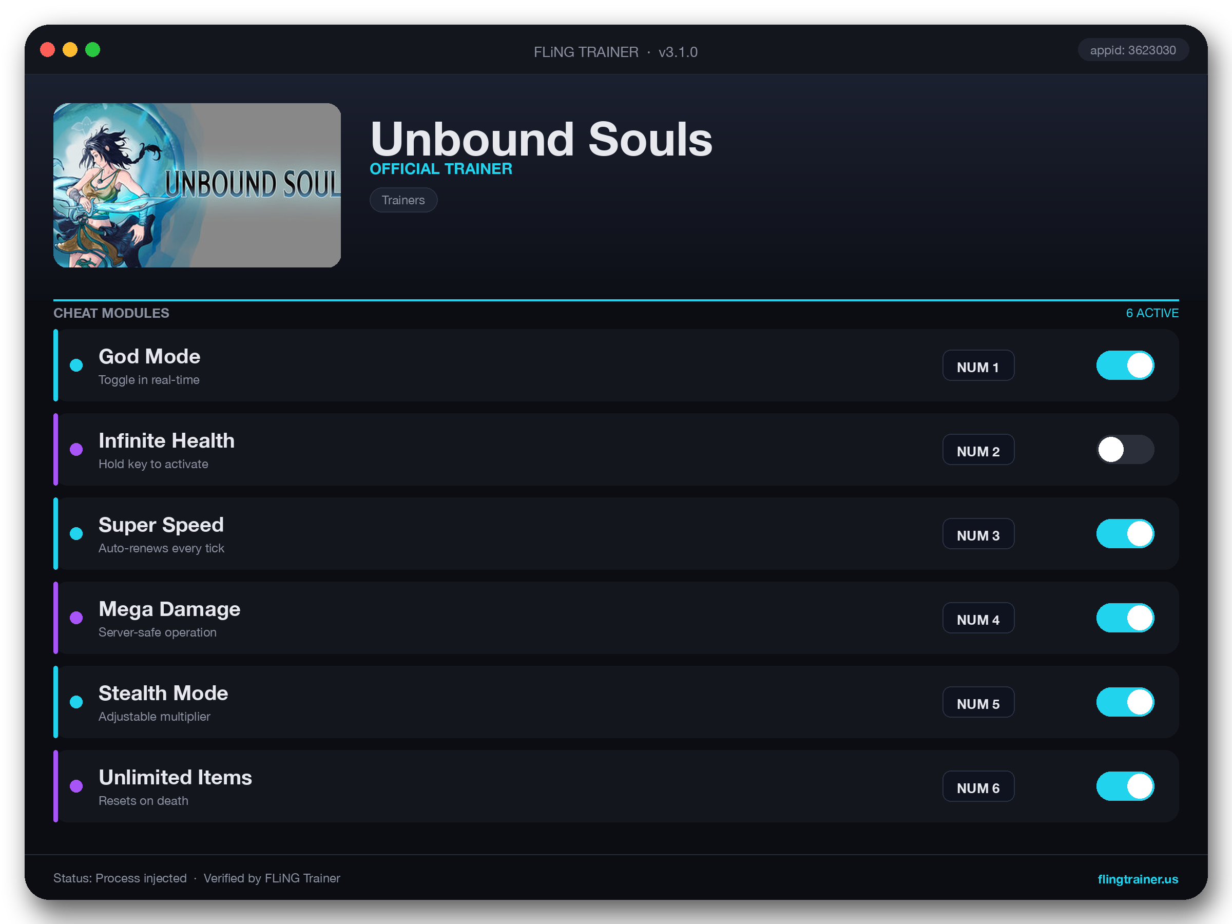 Unbound Souls Trainer interface