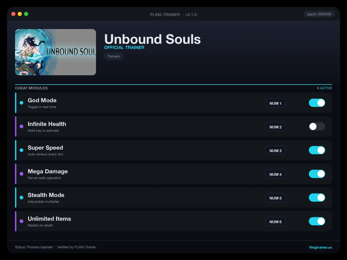 Unbound Souls Trainer interface