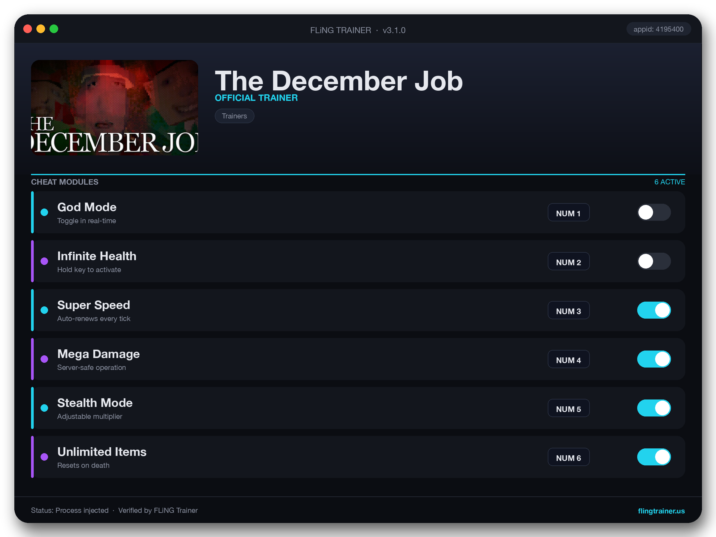 The December Job Trainer interface