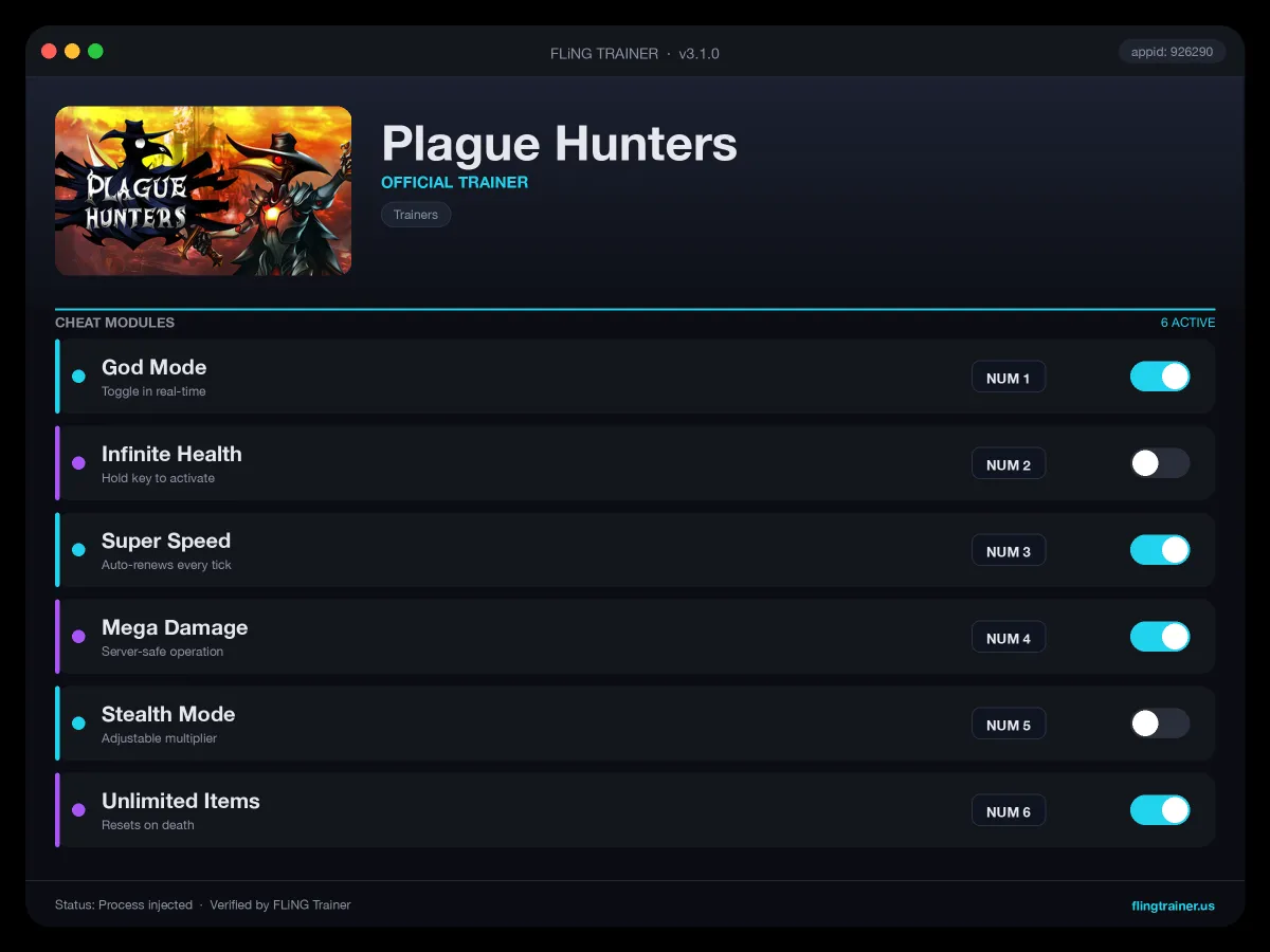 Plague Hunters Trainer interface