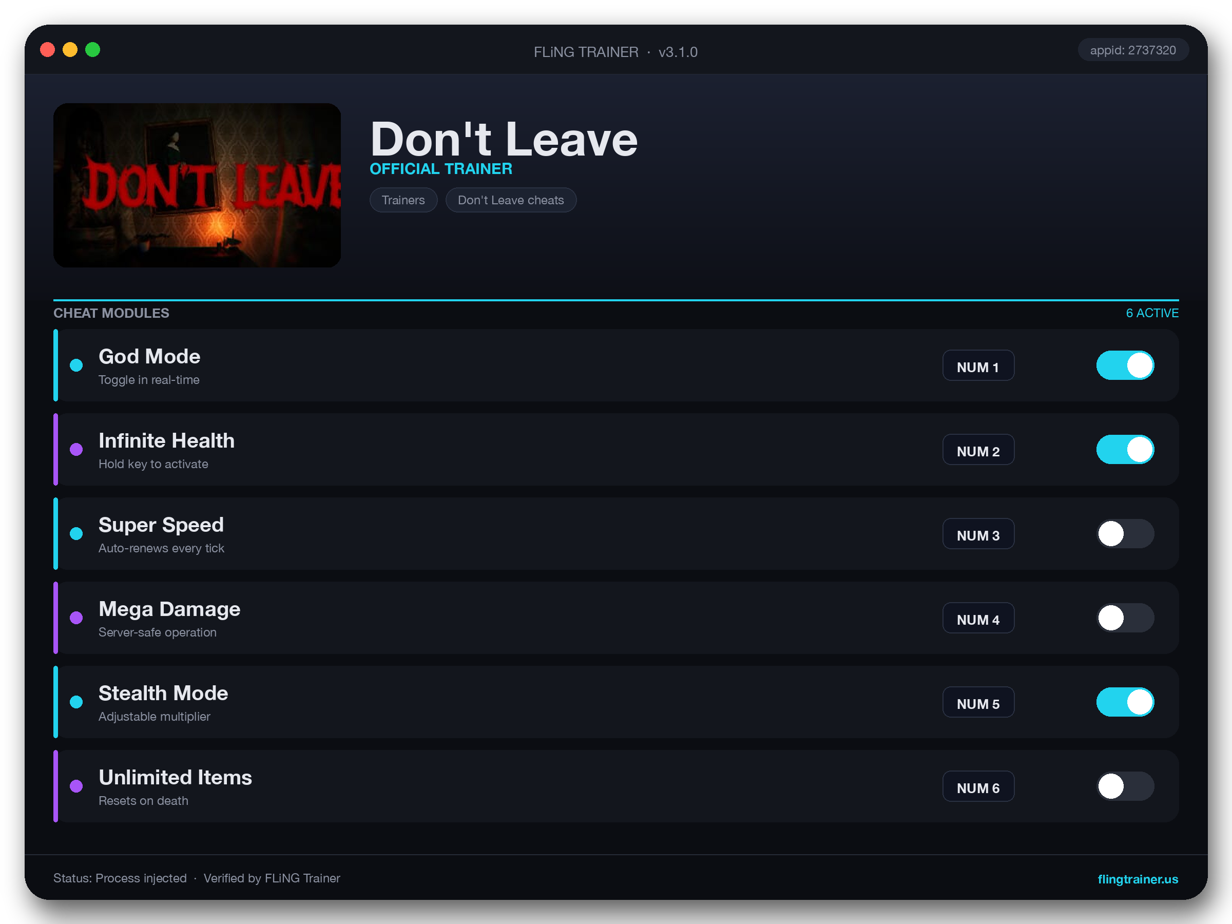 Don't Leave Trainer interface