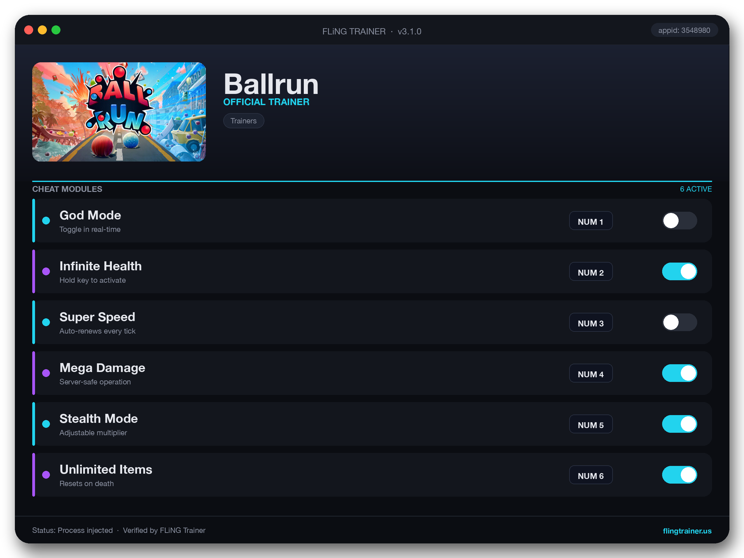 Ballrun Trainer interface