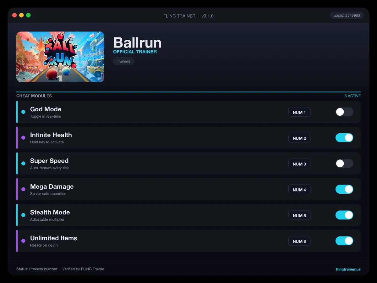 Ballrun Trainer interface