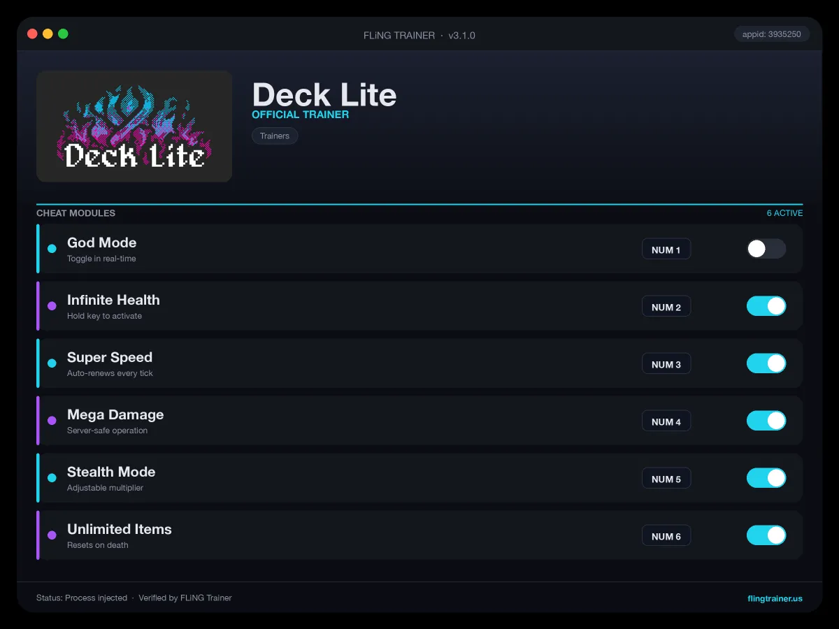 Deck Lite Trainer interface