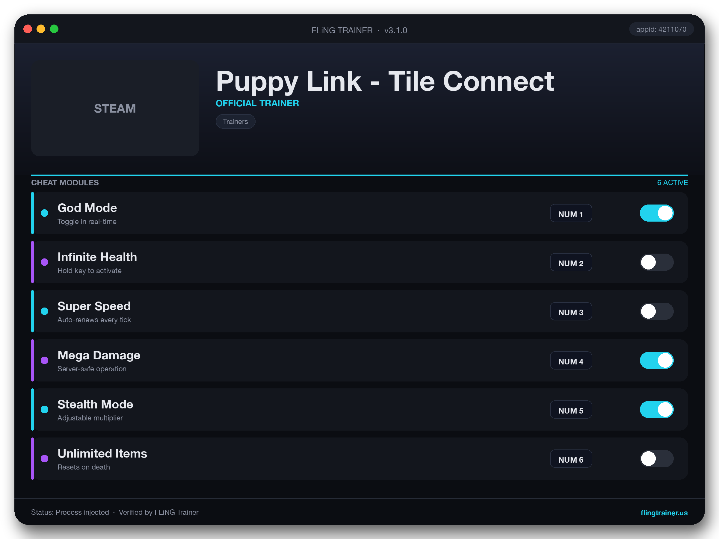 Puppy Link - Tile Connect Trainer interface