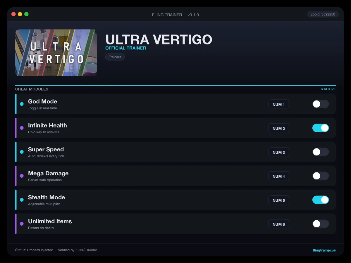 ULTRA VERTIGO Trainer interface