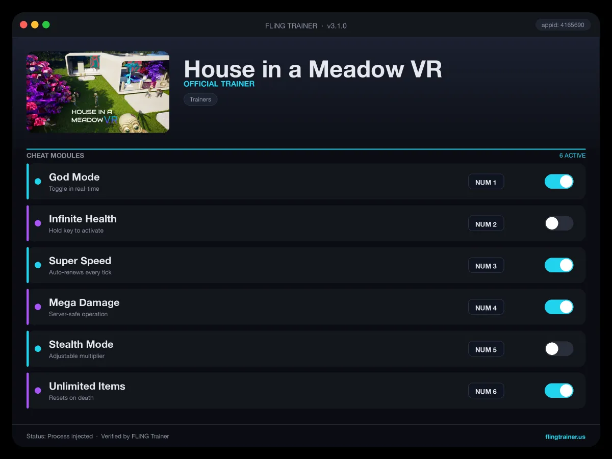 House in a Meadow VR Trainer interface