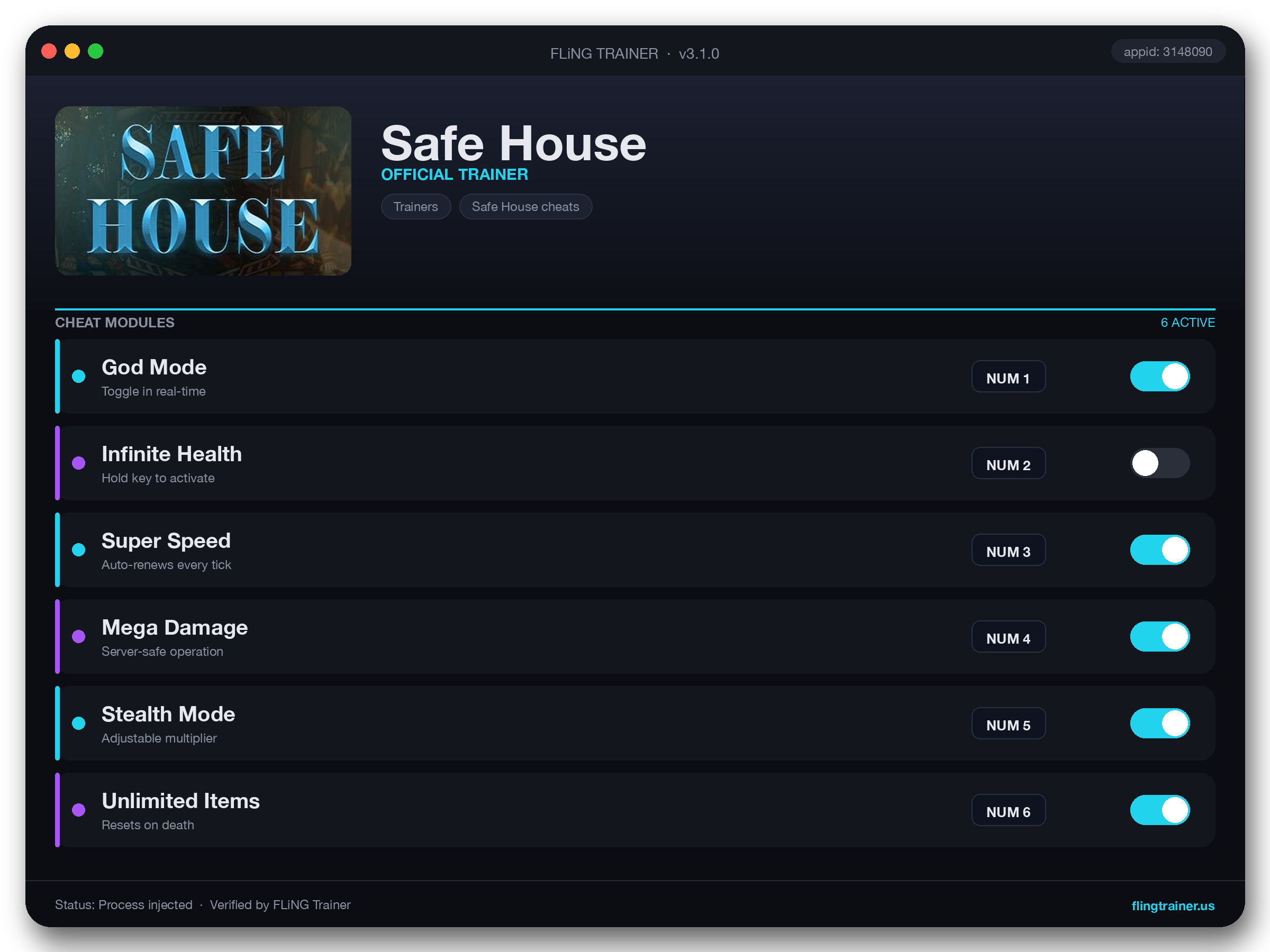 Safe House Trainer interface