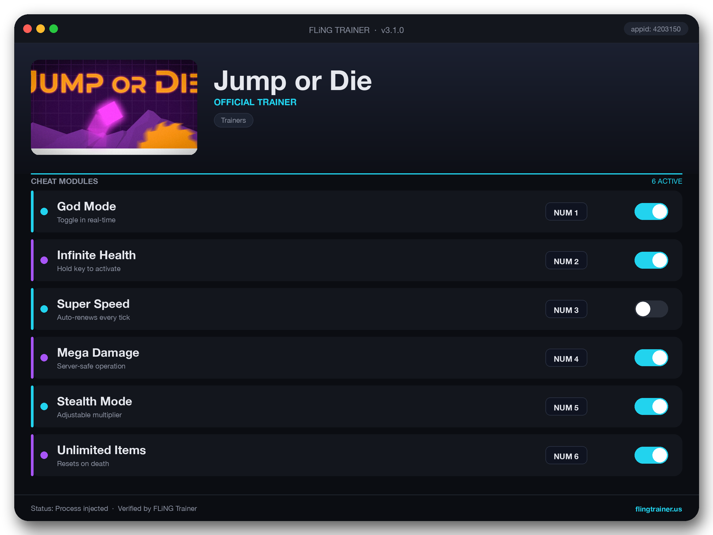 Jump or Die Trainer interface