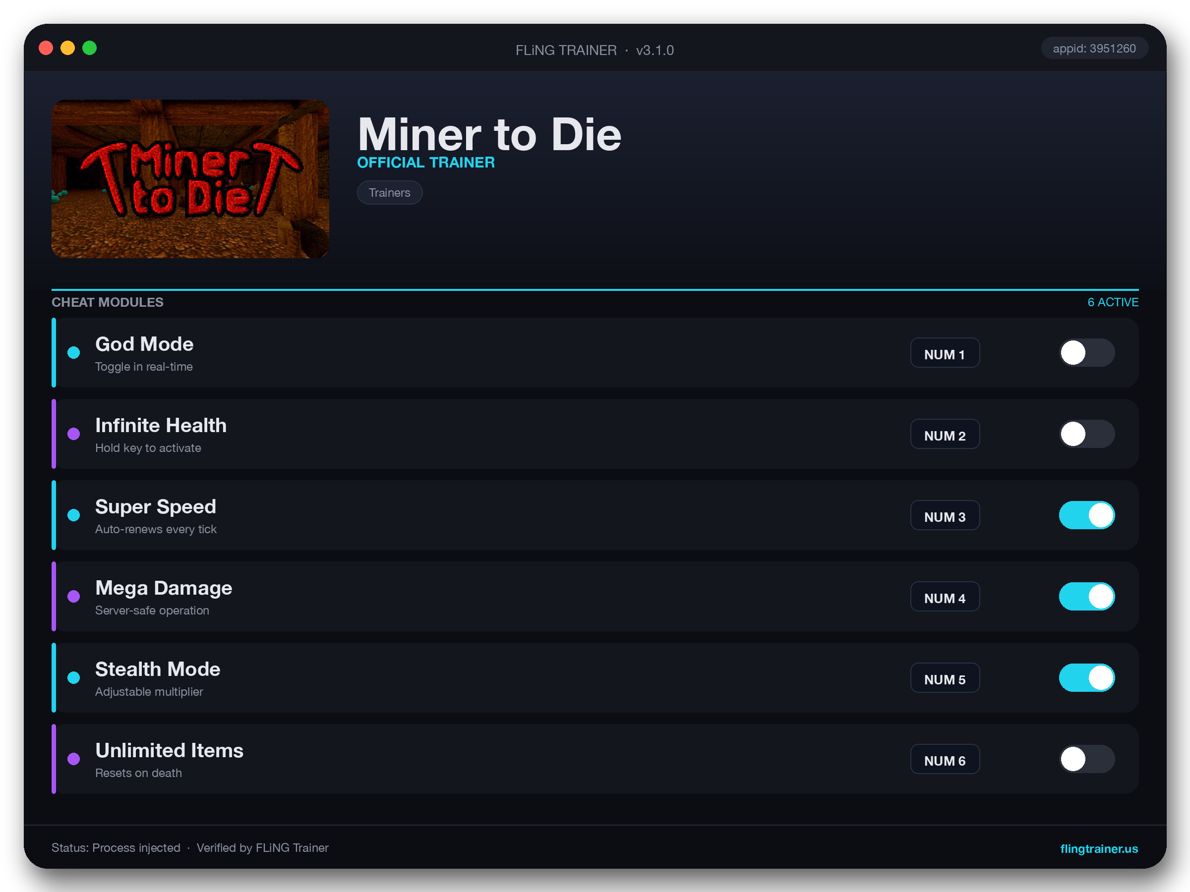 Miner to Die Trainer interface