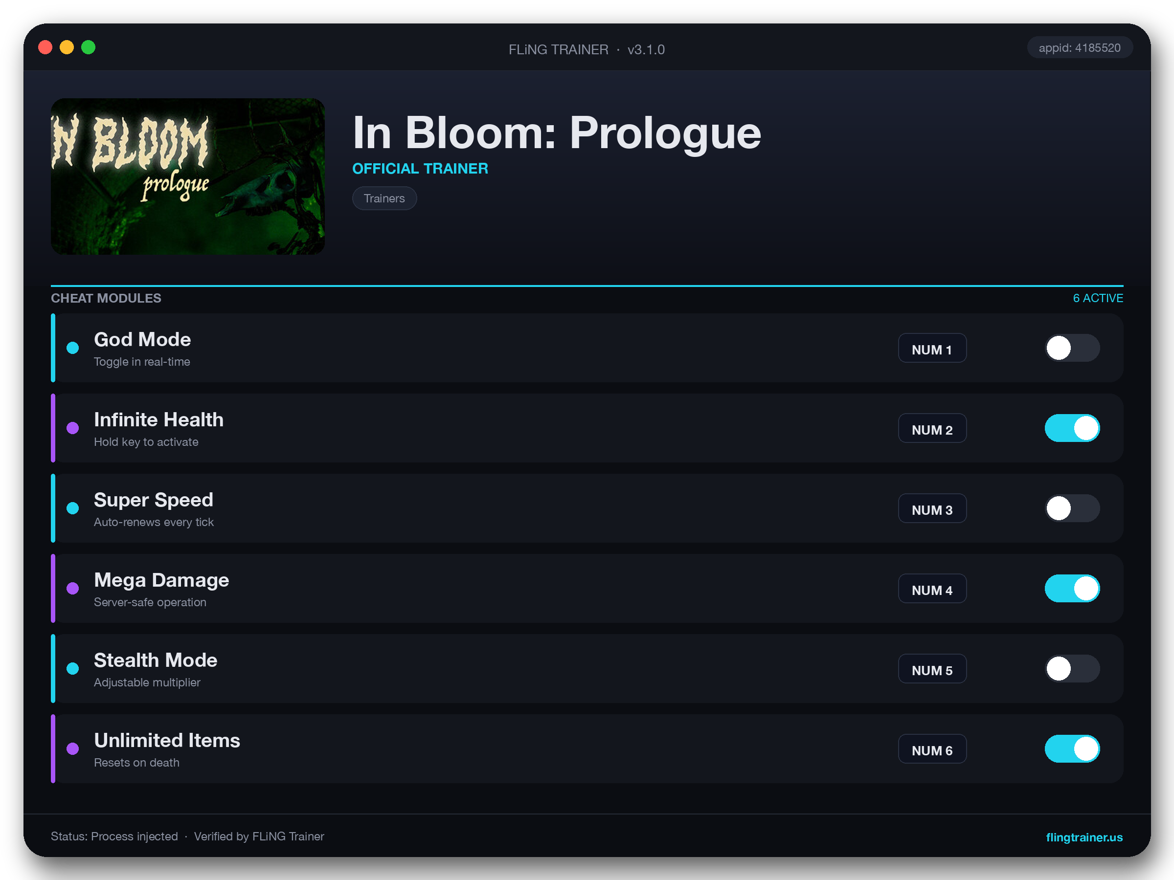 In Bloom: Prologue Trainer interface