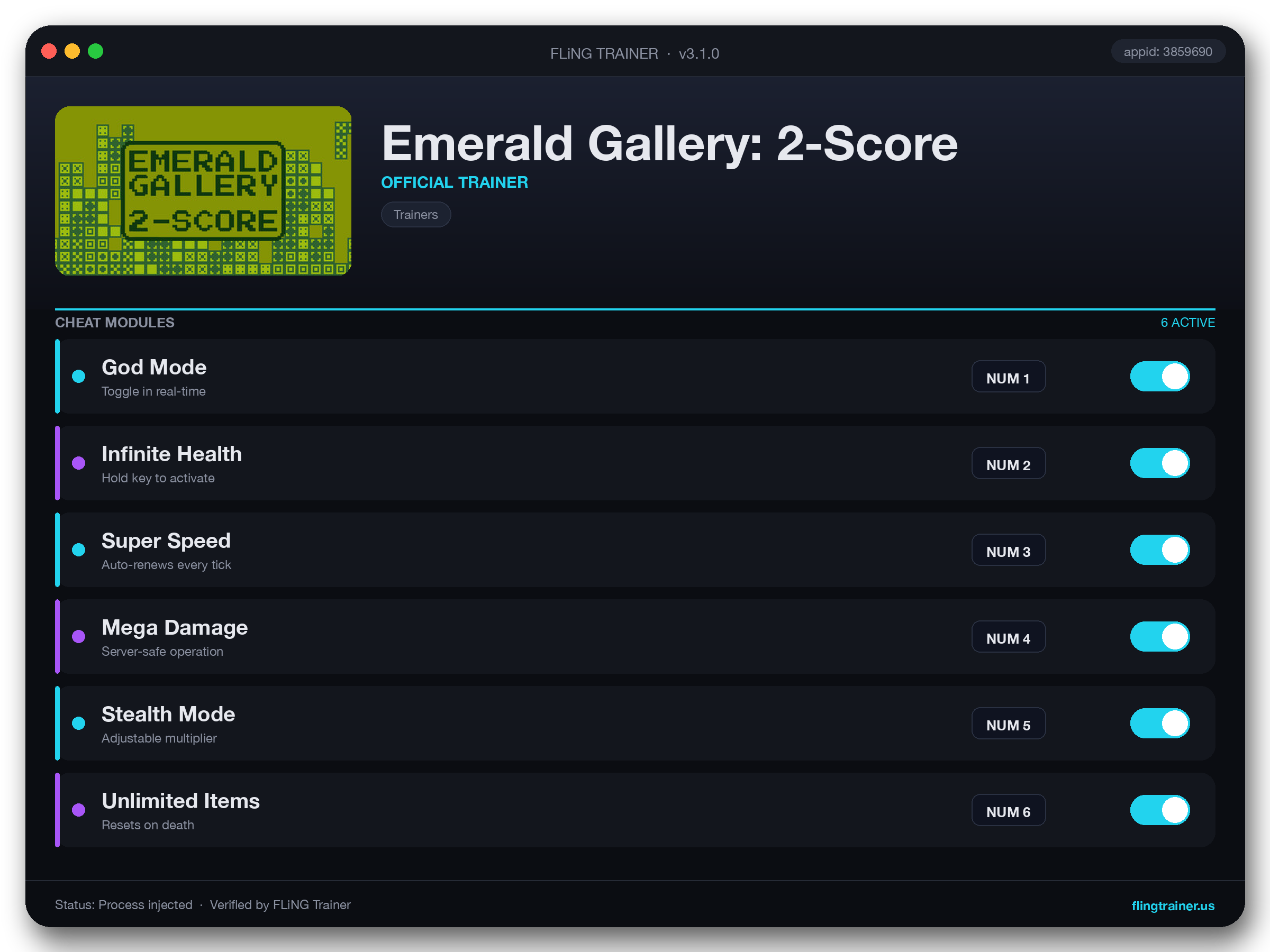 Emerald Gallery: 2-Score Trainer interface
