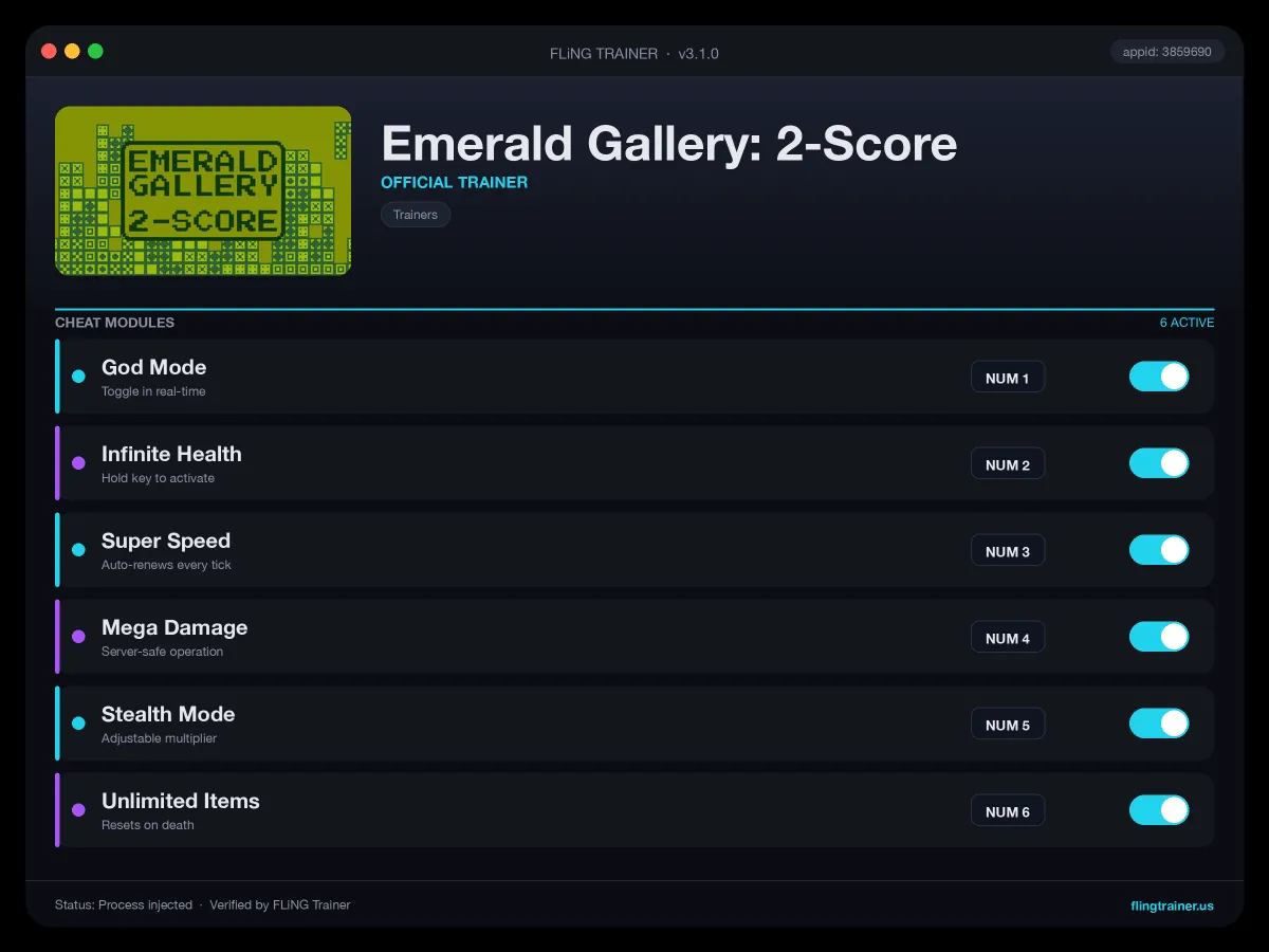 Emerald Gallery: 2-Score Trainer interface