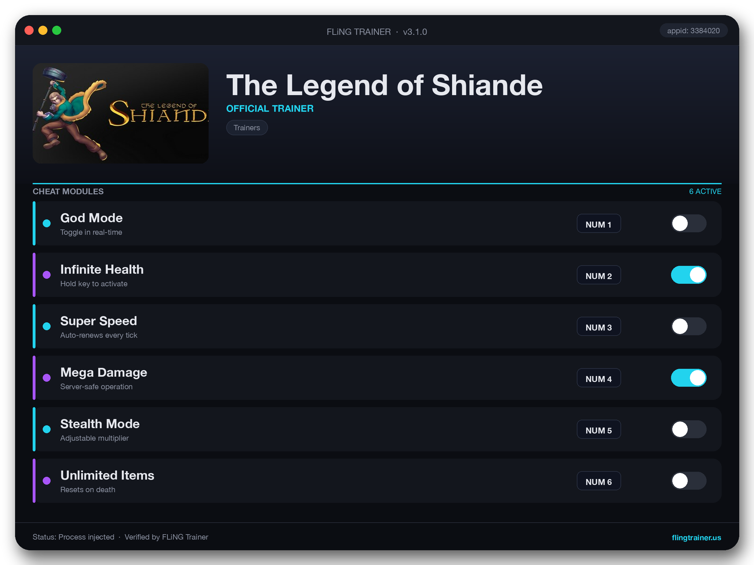 The Legend of Shiande Trainer interface
