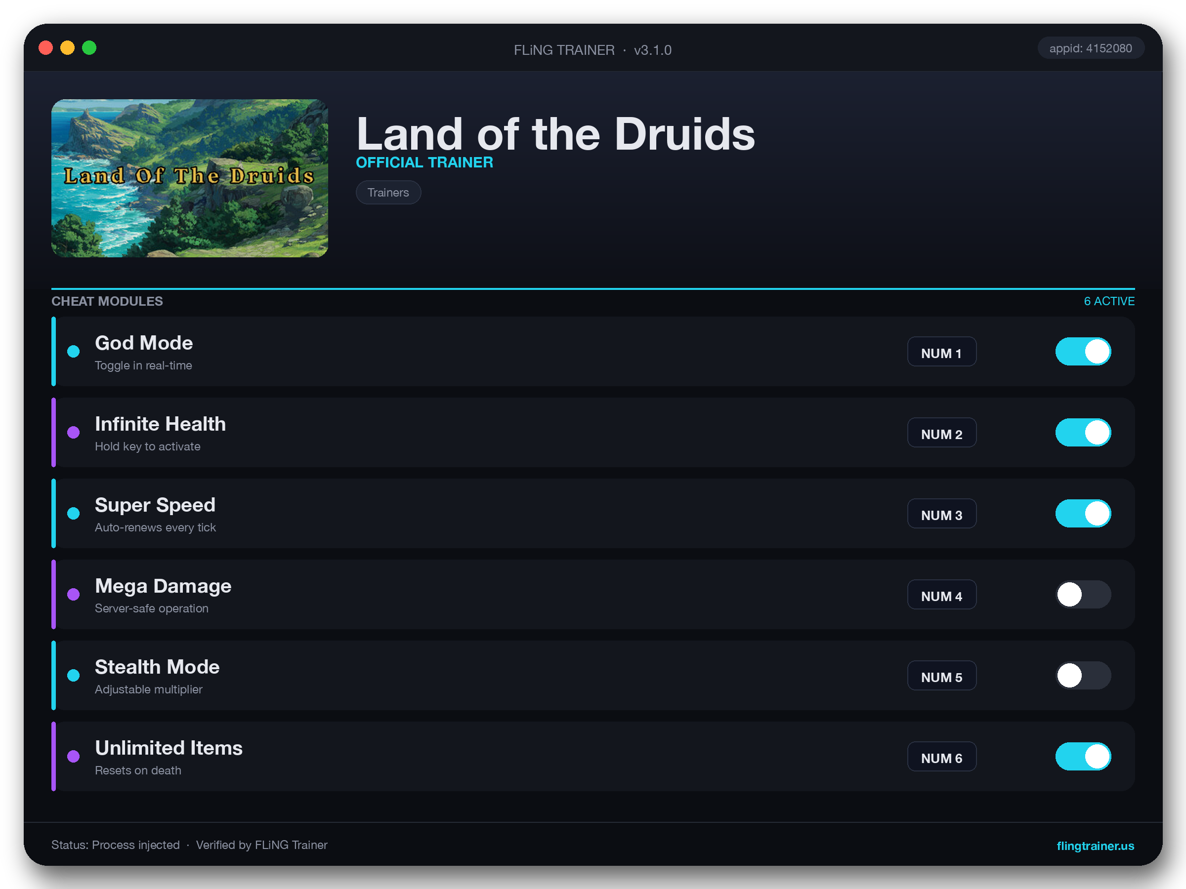 Land of the Druids Trainer interface