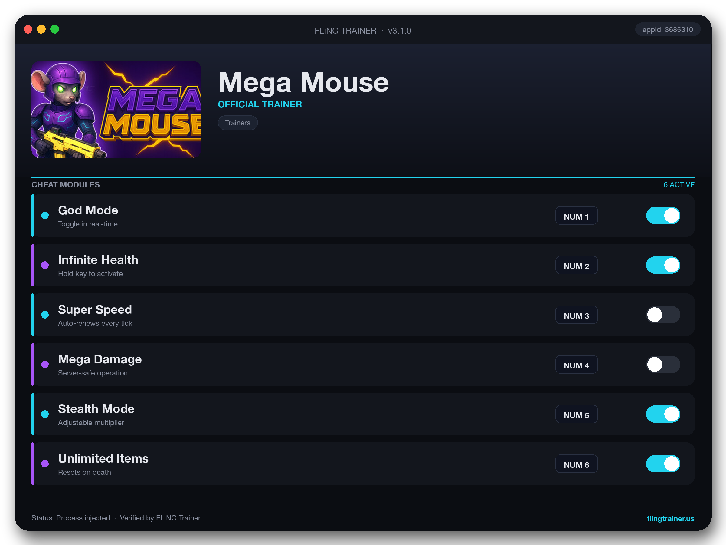 Mega Mouse Trainer interface
