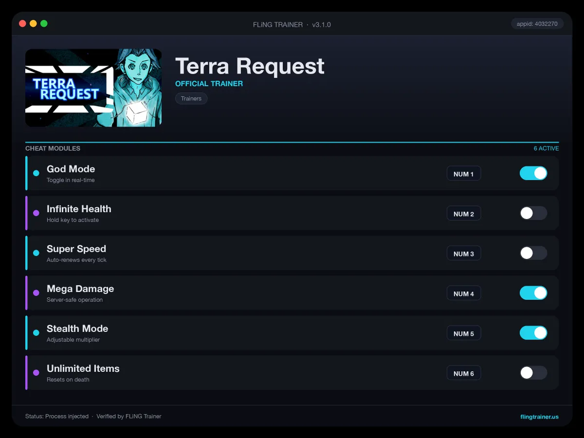 Terra Request Trainer interface
