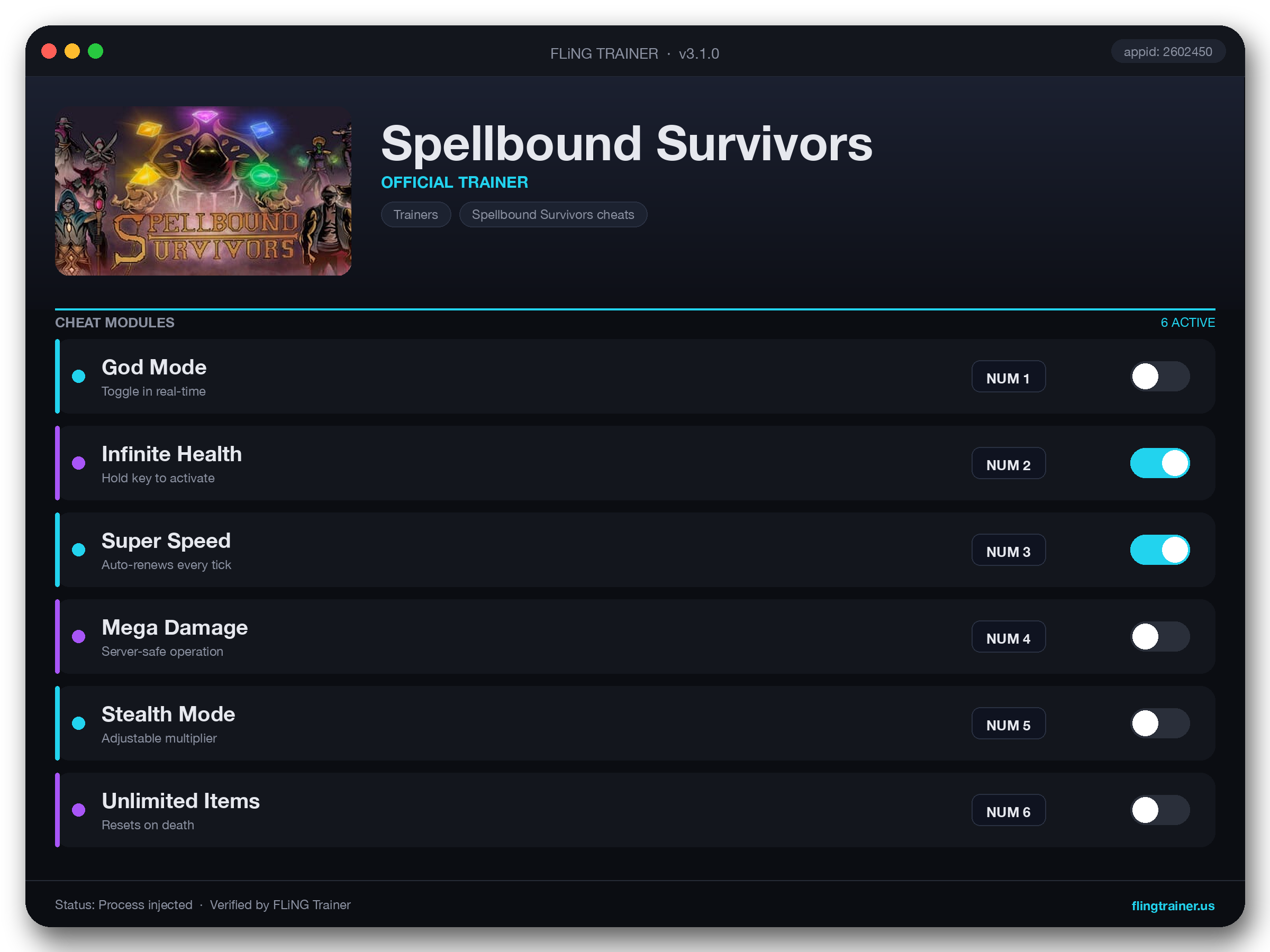 Spellbound Survivors Trainer interface