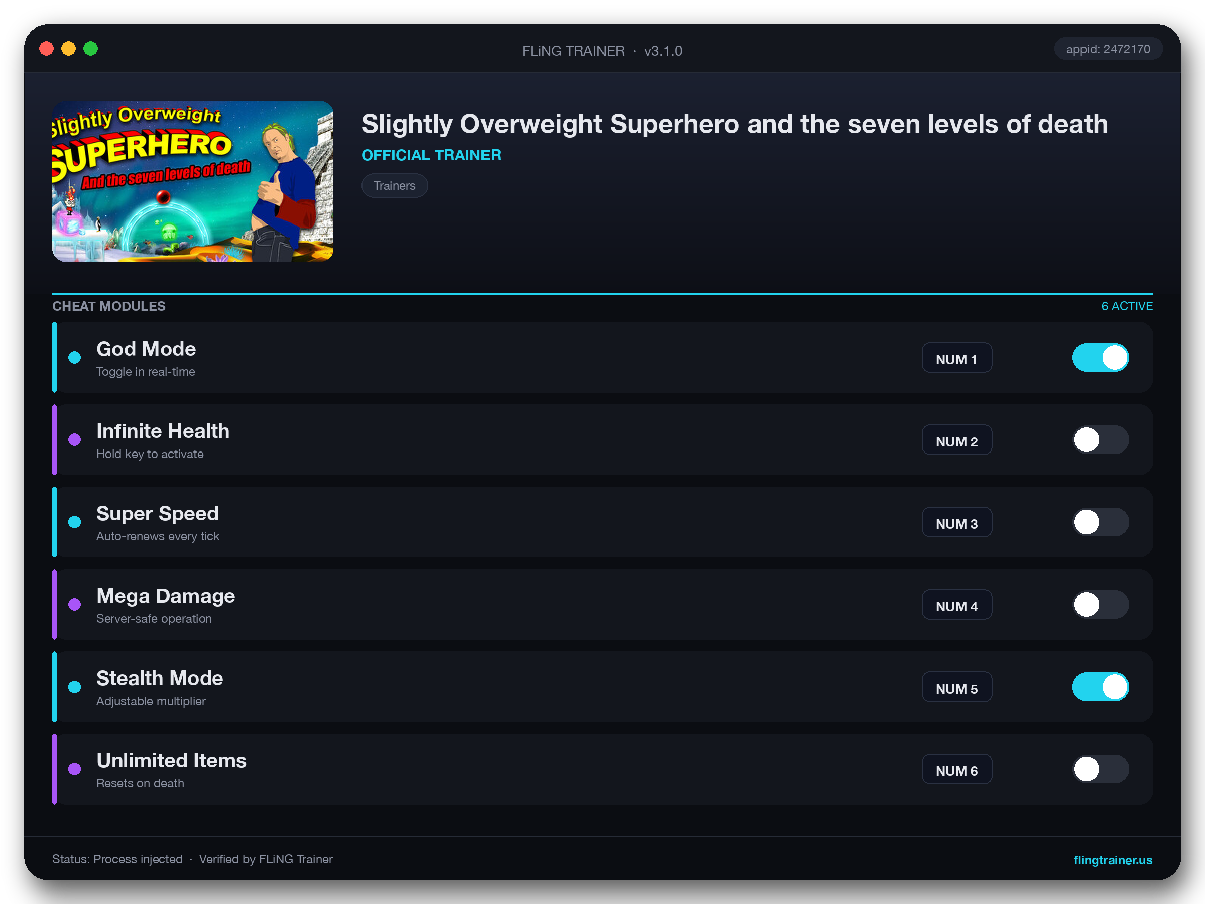 Slightly Overweight Superhero and the seven levels of death Trainer interface