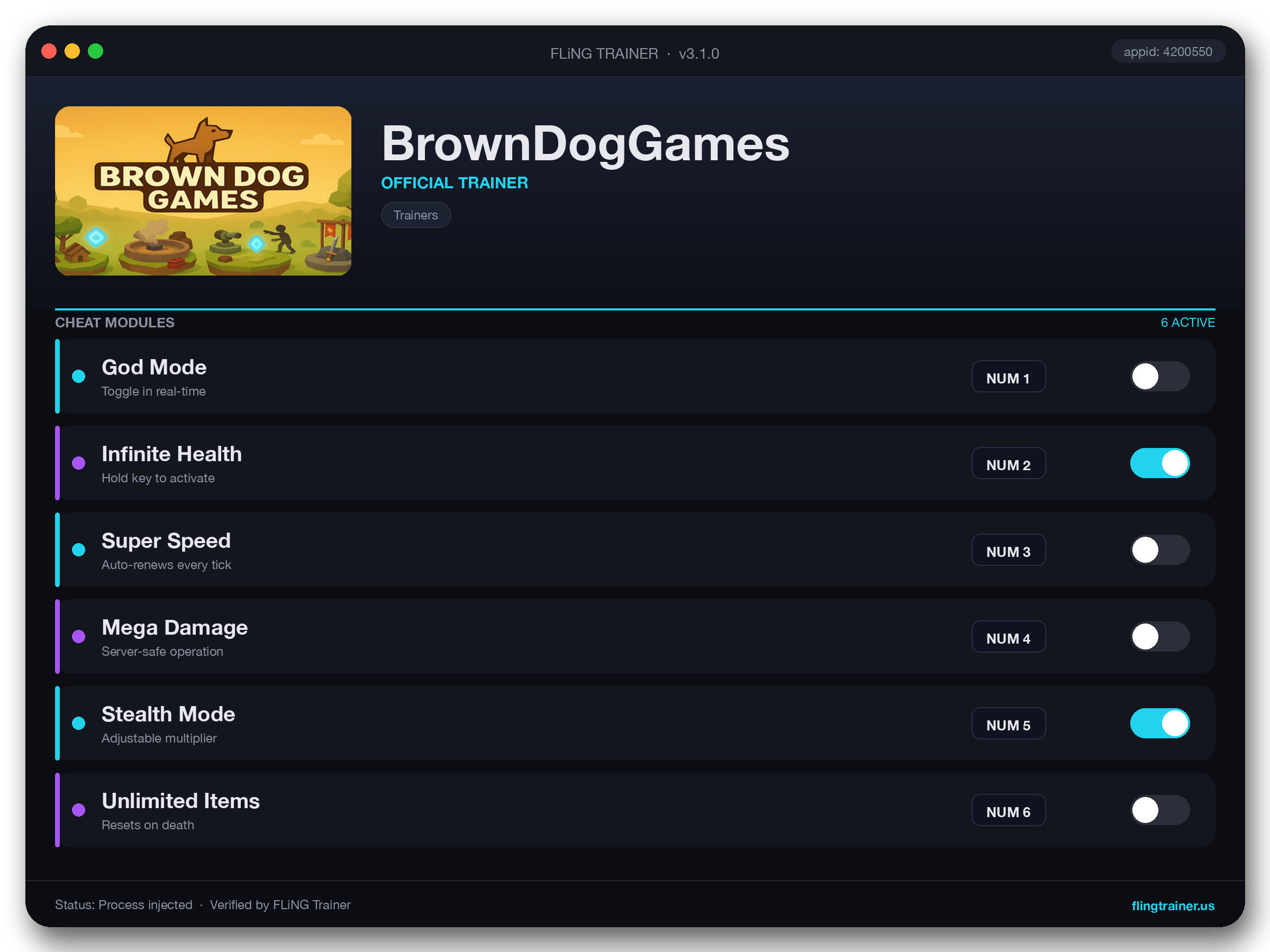BrownDogGames Trainer interface
